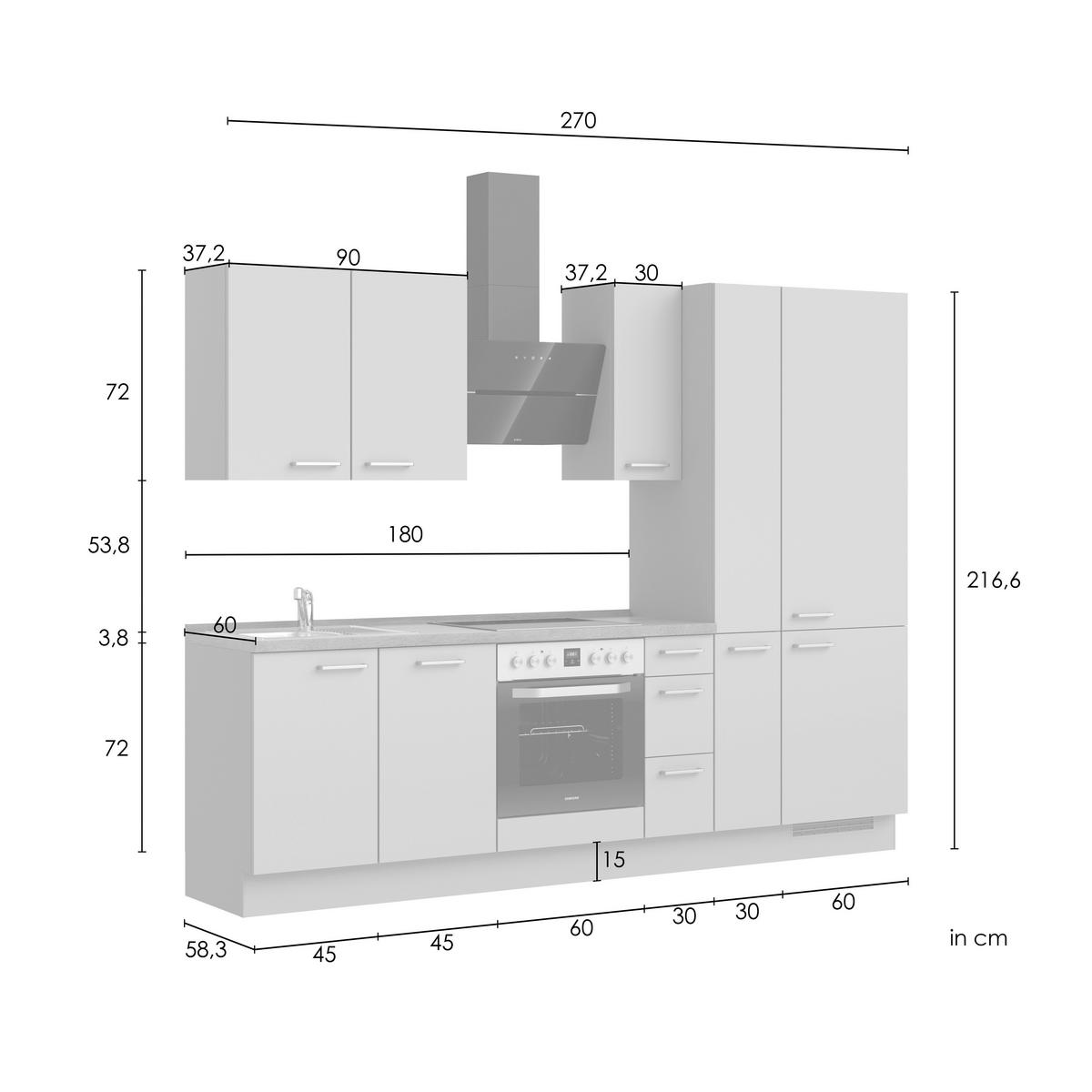 Küchenblock Cascada High m. Geräten Weiß - Eichefarben/Schwarz, MODERN, Holzwerkstoff/Metall (270cm) - Nobilia