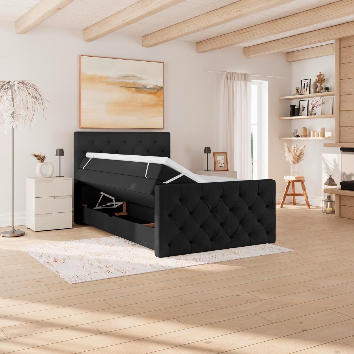 Boxspring Krevet Elio - bež/crna, Romantično / ladanjski, tekstil/plastika (140/200cm) - Modern Living