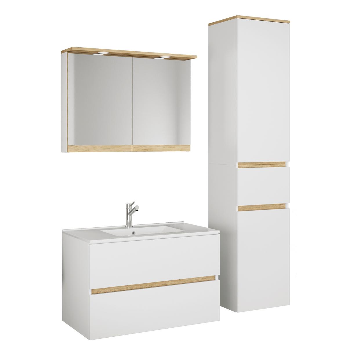 Badezimmer Cosila - Honigeiche/Weiss, Trend, Keramik/Holzwerkstoff (121cm) - MID.YOU