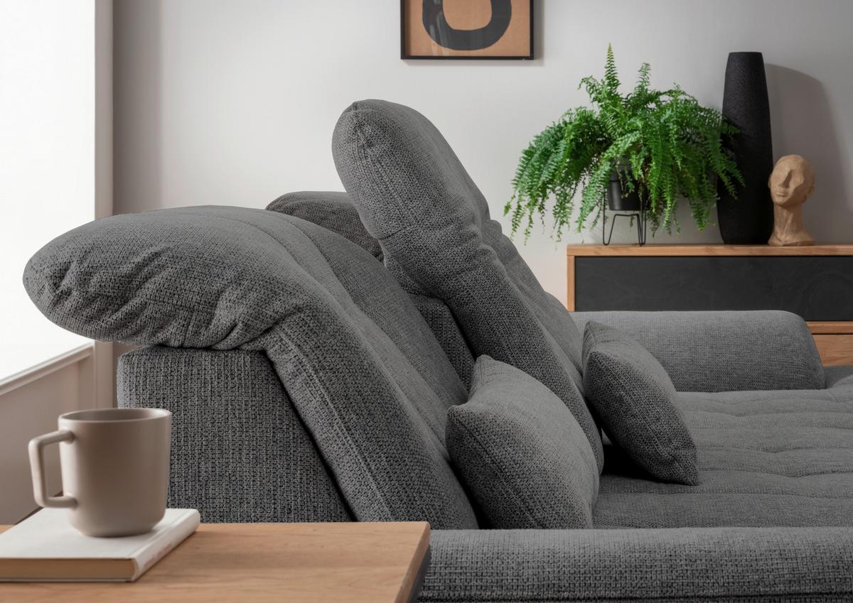 Ecksofa Rigatti mit Bettkasten ca. 314x184 cm Anthrazit - Chromfarben/Anthrazit, MODERN, Textil/Metall (314/184cm) - Livetastic