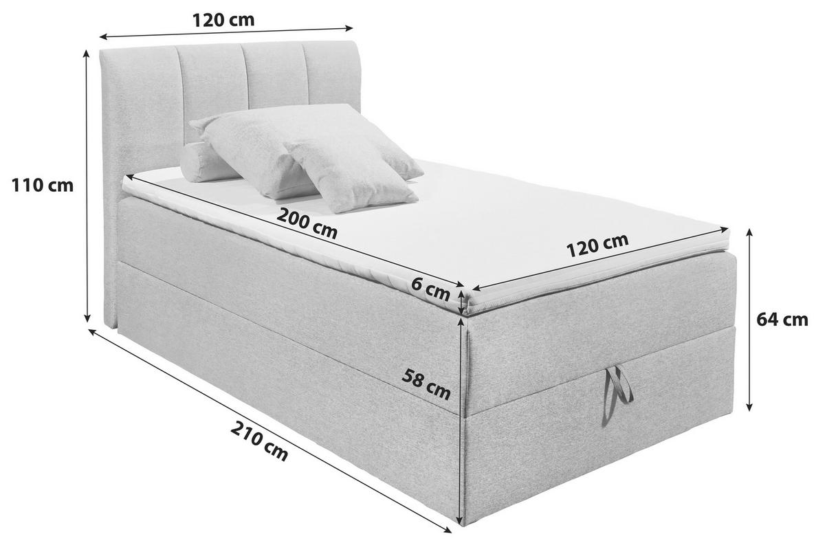 Boxspringbett Granada ca. 120x200 cm Schlammfarben - Schlammfarben/Schwarz, Basics, Kunststoff/Textil (120/200cm) - MID.YOU