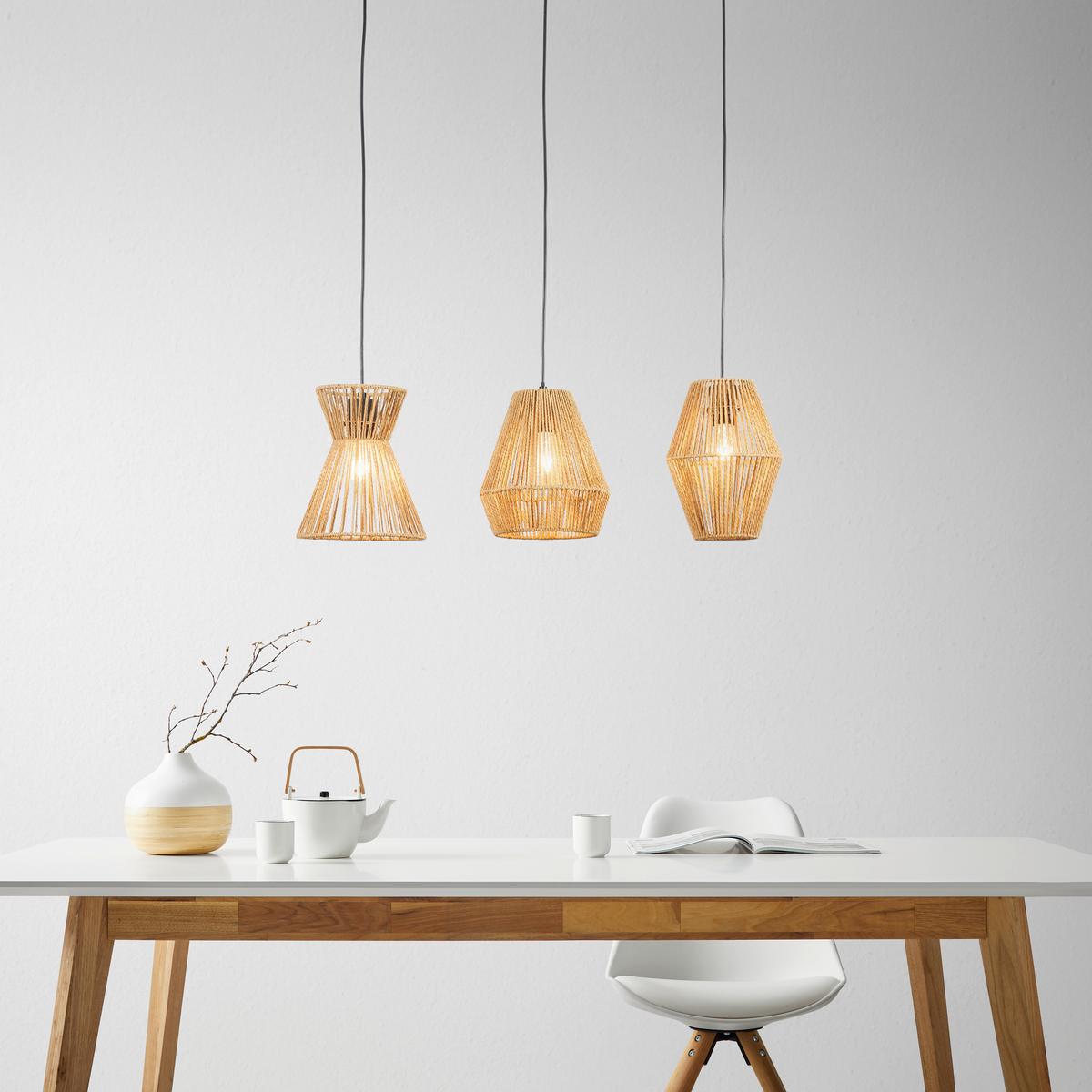 Hängeleuchte Naturm in Natur/Schwarz - Schwarz/Naturfarben, KONVENTIONELL, Papier/Metall (80/20/120cm) - Modern Living