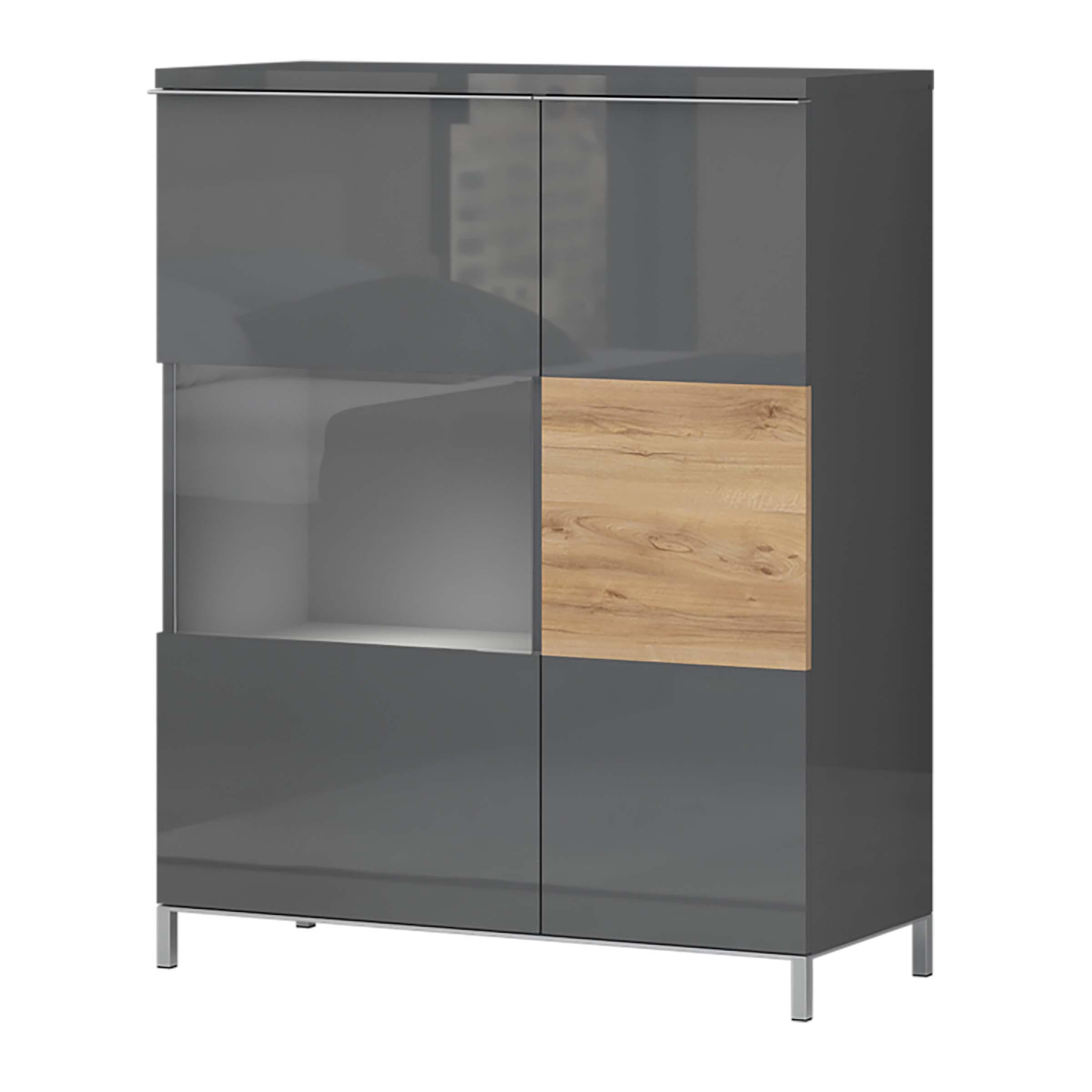 Vitrin Onyx - króm/antracit, Modern, faalapú anyag/Üveg (92/117/40cm)