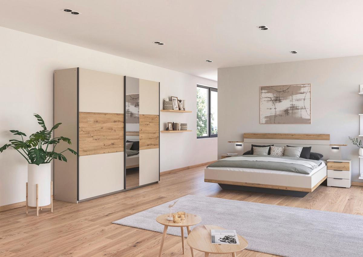 Bett Ellmau Champagner/Eiche ca. 180x200cm - Champagner/Eiche Artisan, KONVENTIONELL, Holzwerkstoff (180/200cm) - Premium Living