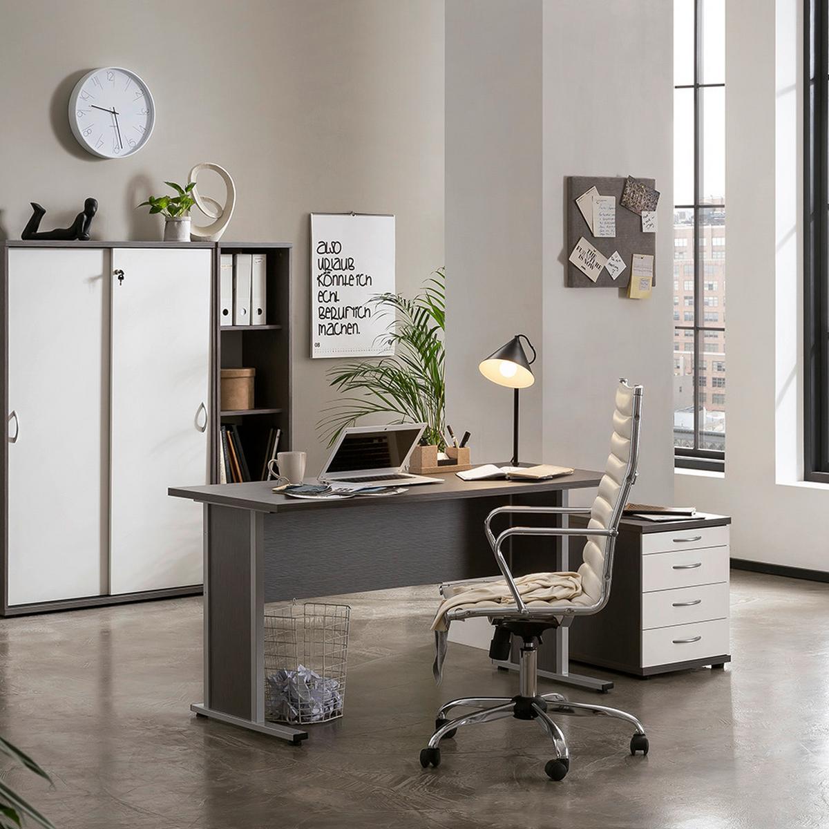 Schreibtisch Set 4150 Grau ca. 90x65x72,2cm - Silberfarben/Hellgrau, MODERN, Holzwerkstoff/Metall (90/65/72,2cm) - MID.YOU