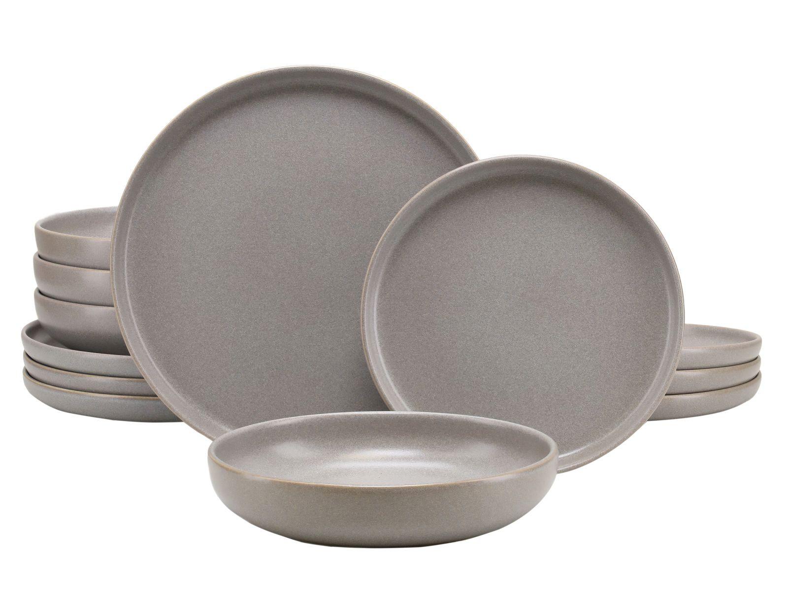 Tafelservice Uno Grau, 12-teilig - Grau, KONVENTIONELL, Keramik - Creatable
