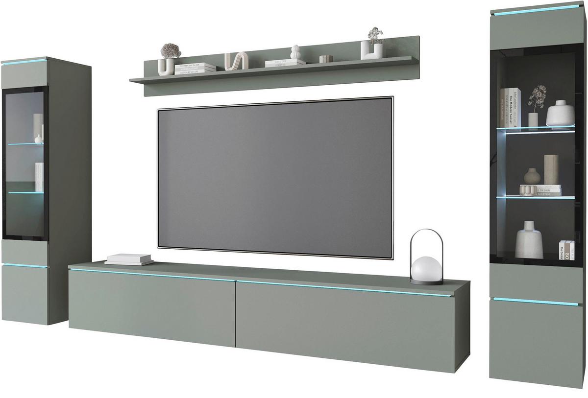Dnevni Regal Vera I, Zelena, Z Osvetlitvijo, 4-Delni - siva/zelena, Trend, umetna masa/steklo (240/130/33cm) - P & B