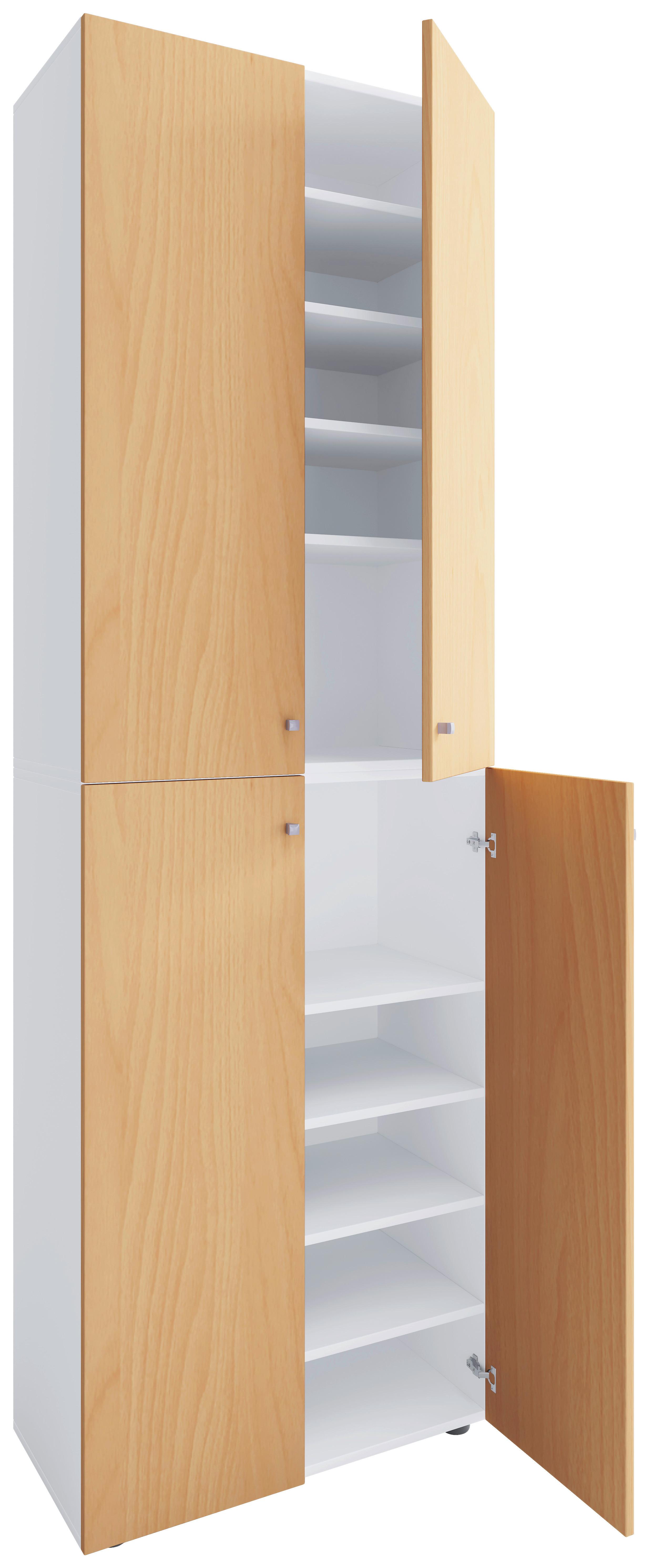 Schuhschrank LONA Weiß, Buche ca.70x220x40 cm - Buchefarben/Silberfarben, Design, Holzwerkstoff/Kunststoff (70/220/40cm) - MID.YOU