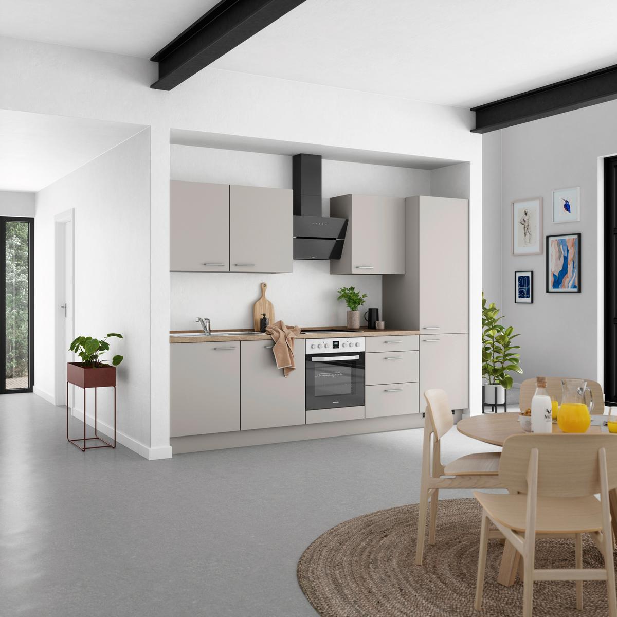 Küchenblock Touch High m. Geräten Grau - Eiche dunkel/Edelstahlfarben, MODERN, Holzwerkstoff/Metall (300cm) - Nobilia