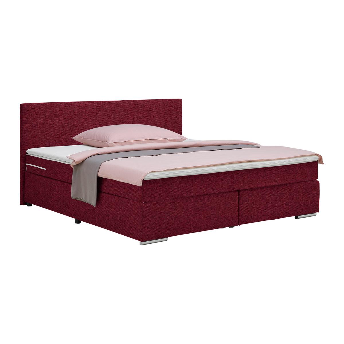 Boxspringbett Palermo in Weinrot ca. 180x200cm - Chromfarben/Weinrot, KONVENTIONELL, Kunststoff/Textil (180/200cm) - Based
