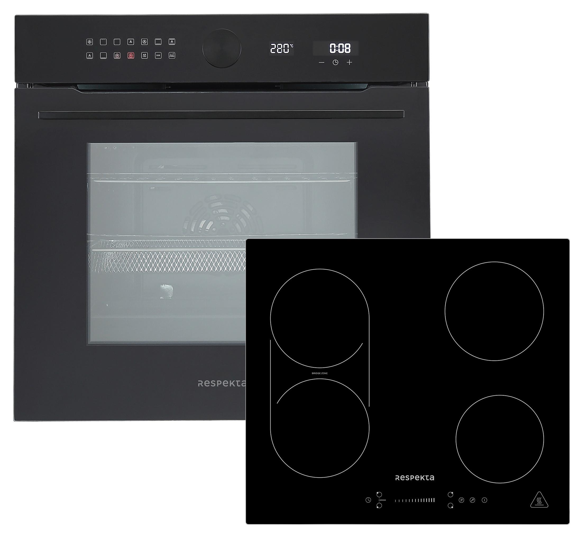 Backofenset Adrian Induktion autark 3.250 Watt Schwarz - Schwarz, Basics, Glas/Metall (59,5/59,5/57,5cm) - Respekta