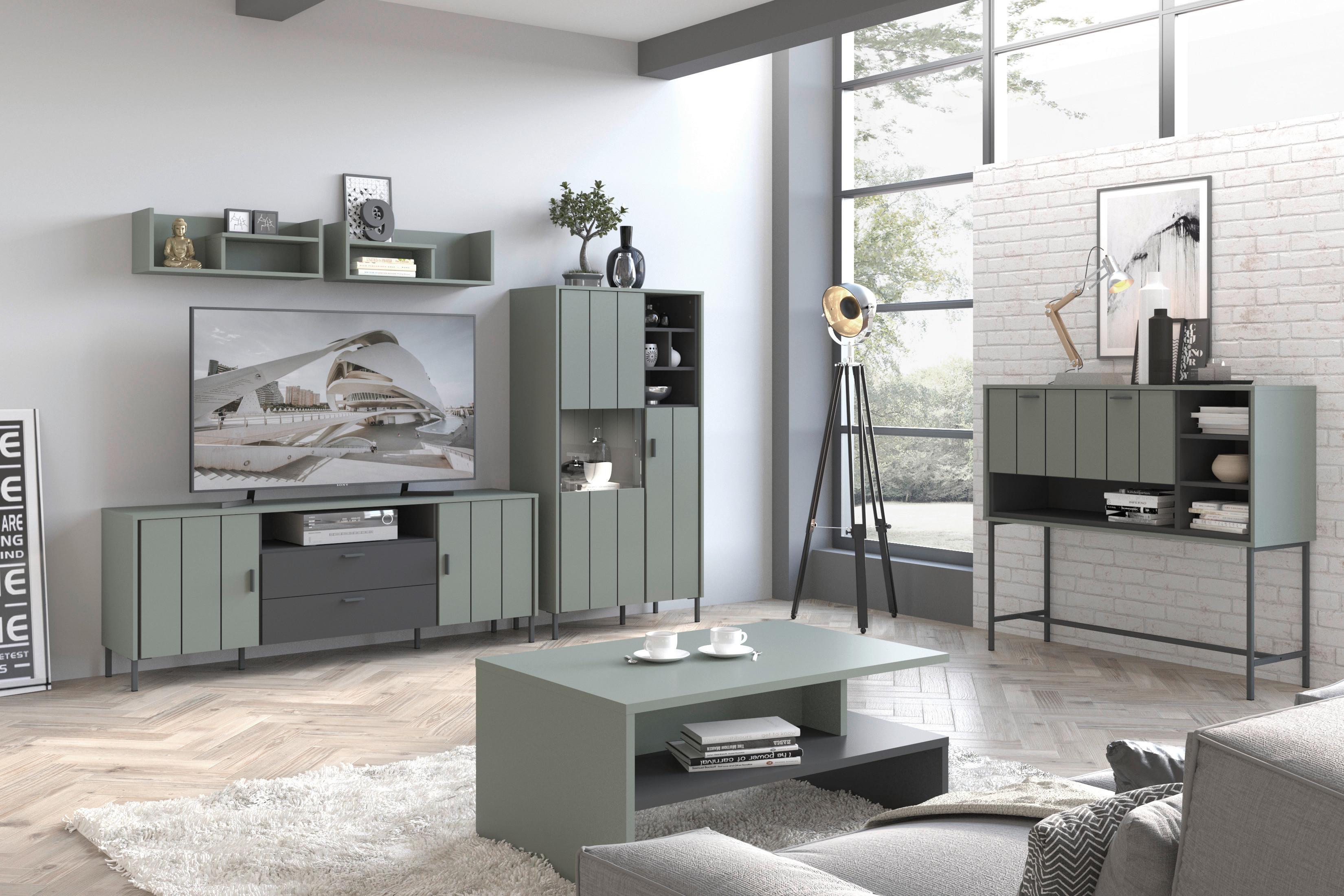 Comodă TV SHIRLEY - verde/negru, Design, material pe bază de lemn (173,2/65/40cm) - Modern Living