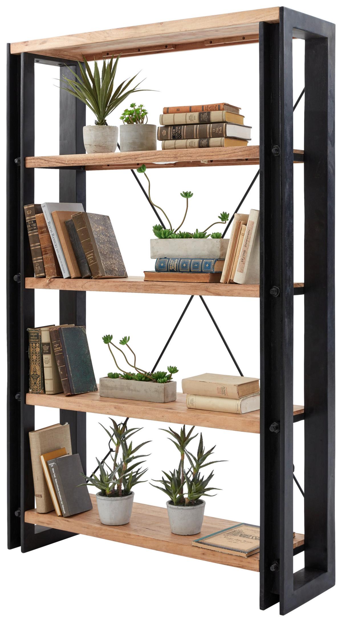 Regal in Naturfarben Massiv - Schwarz/Naturfarben, Lifestyle, Holz (120/190/35cm) - Zandiara