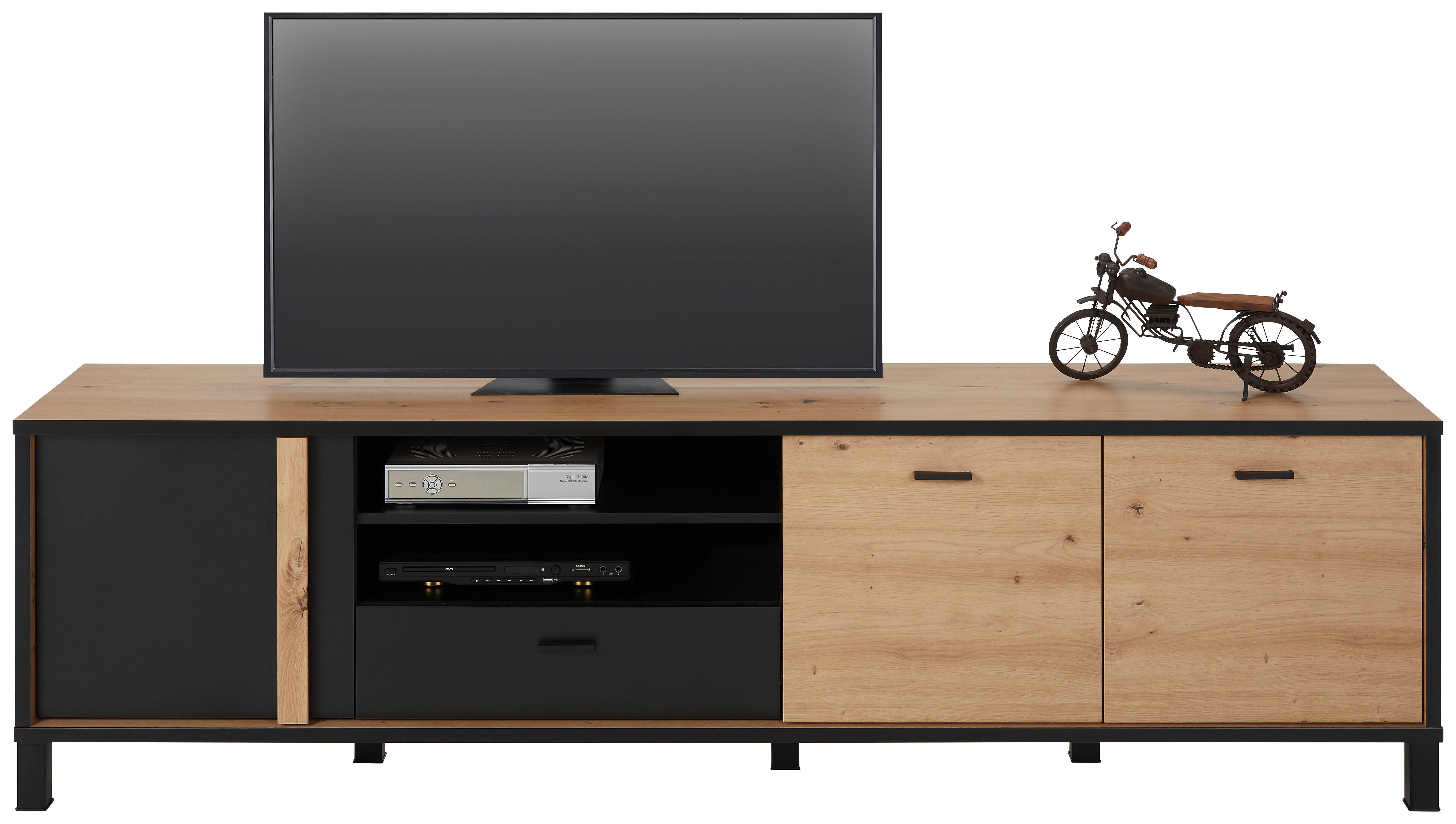 Tv-element Hayato, Barva Hrasta, Črna - črna, Moderno, kovina/umetna masa (199,2/56,4/42cm) - Mömax