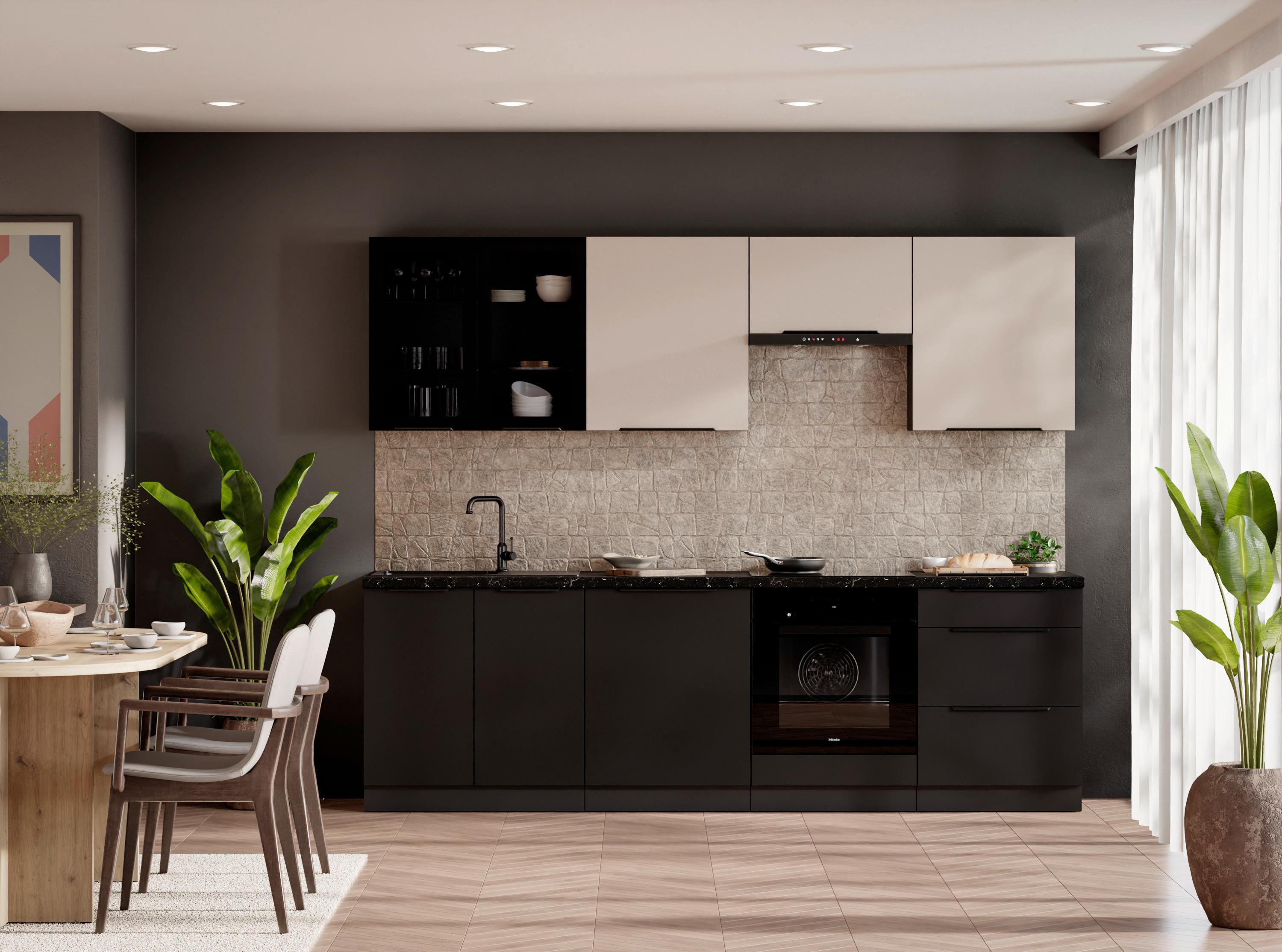 Blok Kuhinja Siena/arona - kašmir/crna, Moderno, staklo/drvni materijal (260/210/60cm) - Modern Living