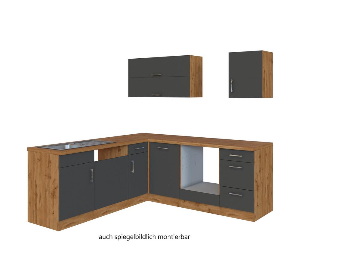 Eckküche Winkelblock ohne Geräte ca. 210x210cm Anthrazit - Eichefarben/Anthrazit, MODERN, Holzwerkstoff/Metall (210/210cm) - Held