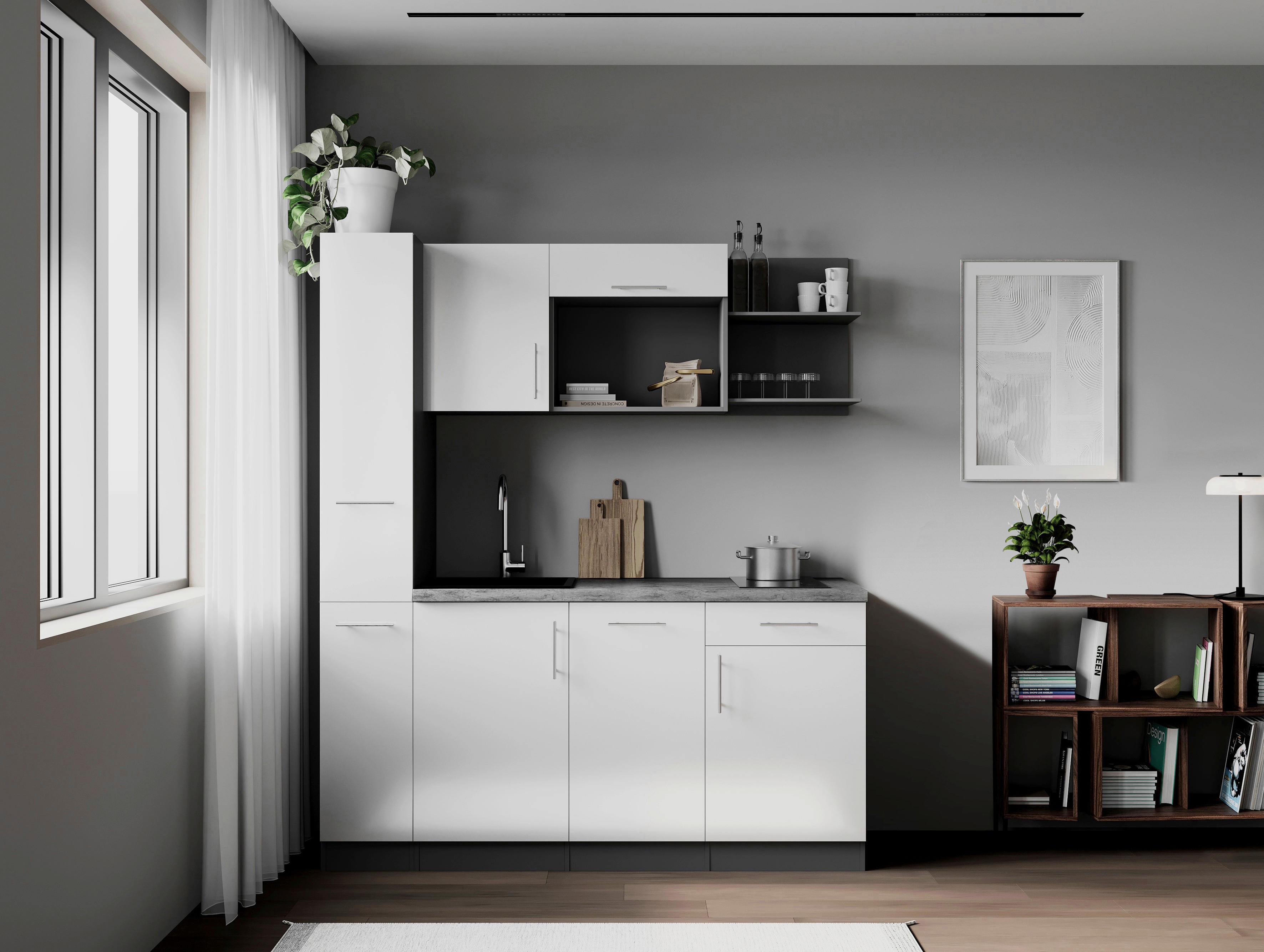 Küchenblock Oliver m. Geräten Weiß - Weiß/Grau, Trend, Holzwerkstoff/Metall (175cm) - Respekta