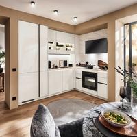 Eckküche Novalux o. Geräte ca. 281x187cm Weiß - Weiß/Bronzefarben, MODERN, Metall (281/187cm) - Nobilia