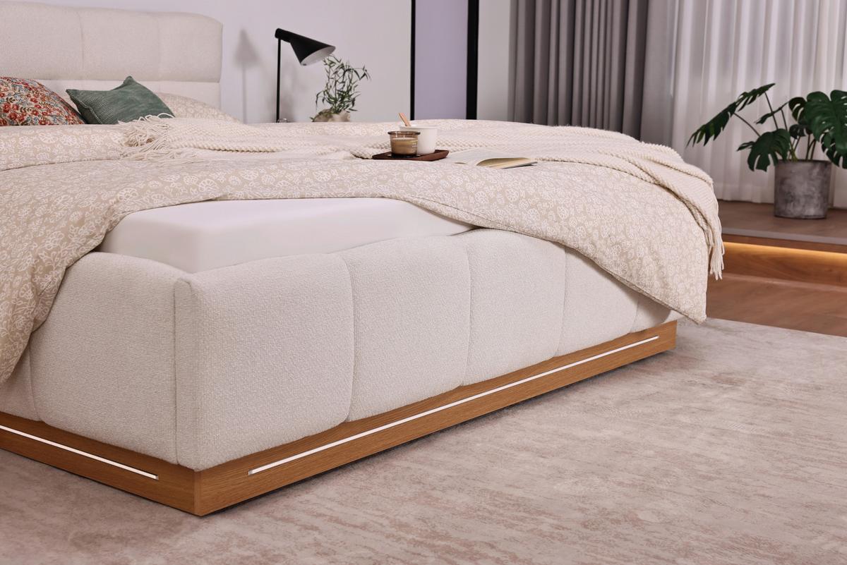 Polsterbett Ascona II Creme ca. 160x200cm - Eichefarben/Creme, KONVENTIONELL, Holzwerkstoff/Textil (160/200cm) - Based