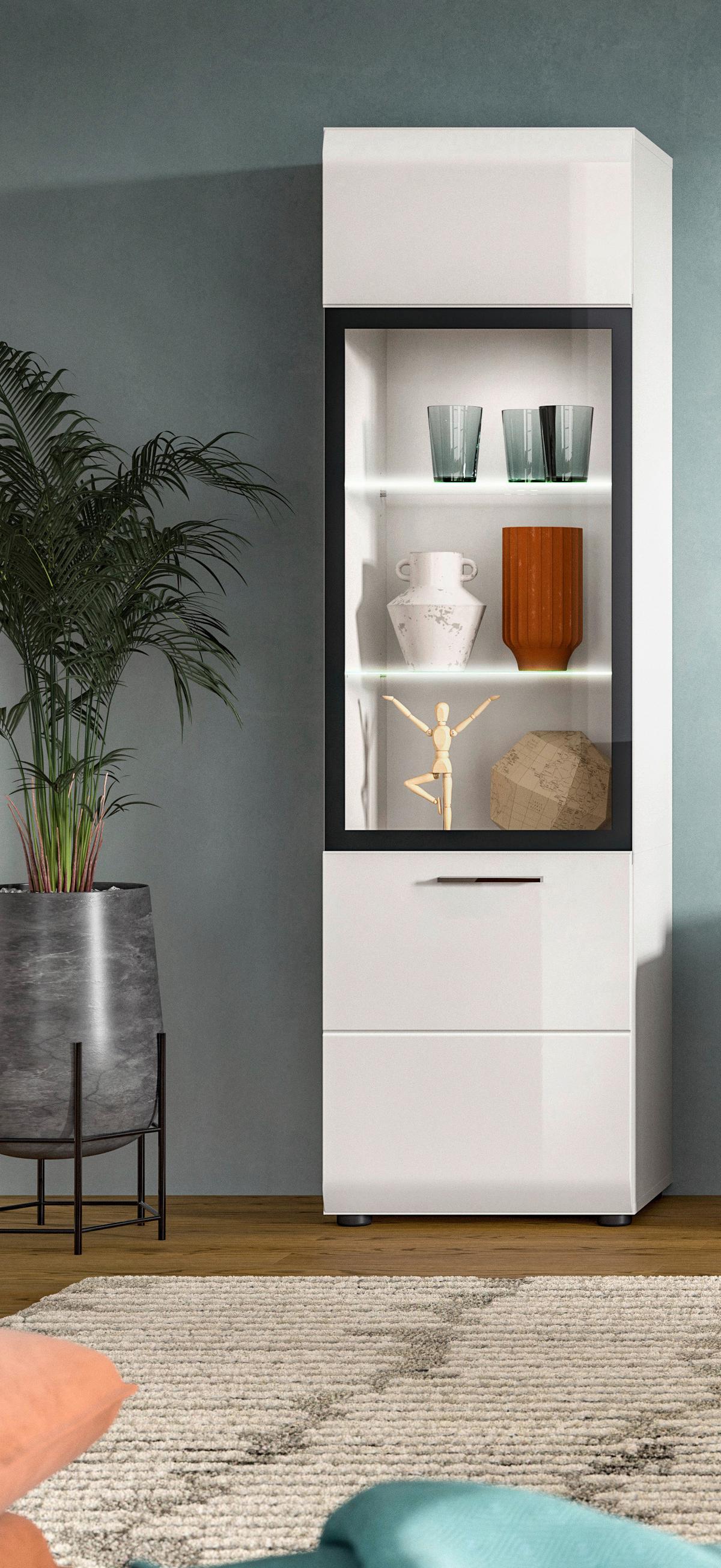 Vitrina Ice, Bela Visok Sijaj - srebrne barve/črna, Design, umetna masa/steklo (45/160/34cm) - Livetastic