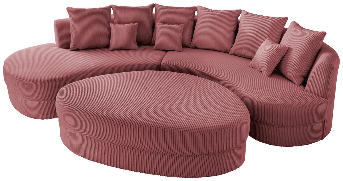 Wohnlandschaft Limoncello m. Hocker ca. 160x300 cm Koralle - Koralle/Schwarz, Design, Kunststoff/Textil (160/300cm) - Livetastic