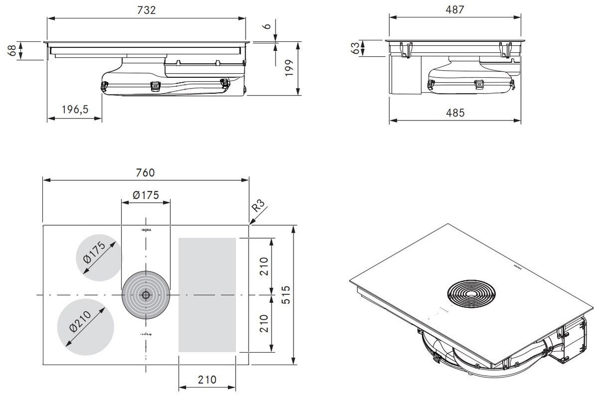 Kochfeld-Dunstabzug-Kombi E80PUE02 - Schwarz, Basics, Glas/Metall (76/19,9/51,5cm) - Bora