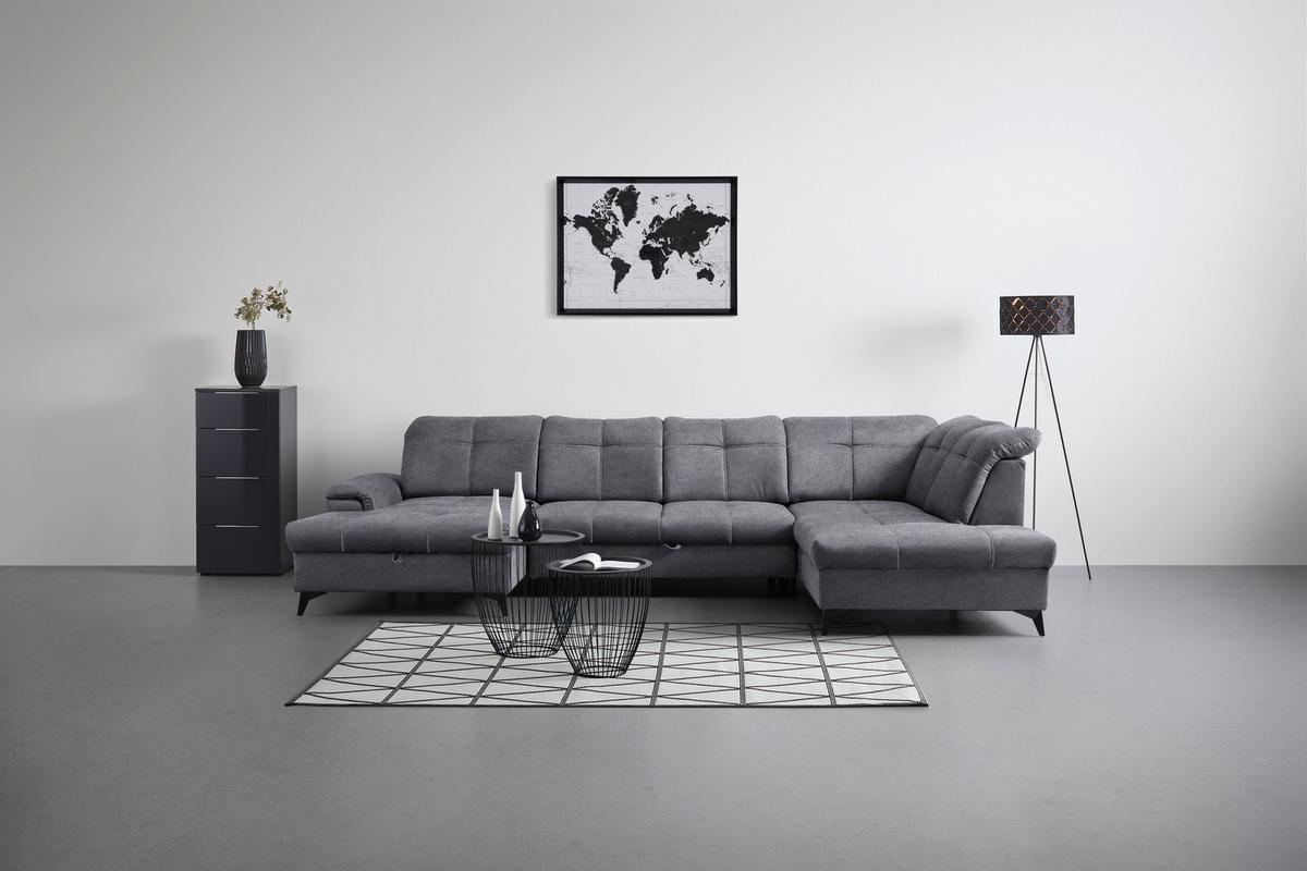 Wohnlandschaft Sierra Grau - Schwarz/Grau, Modern, Textil/Metall (181/364/230cm) - Mömax