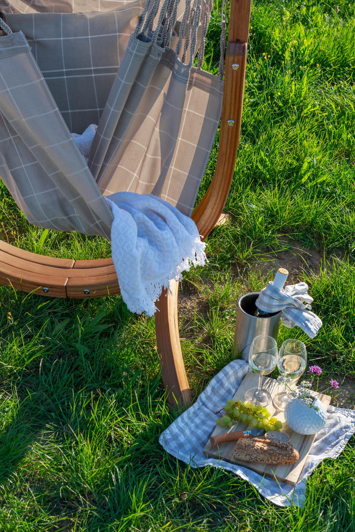Hängematte Hammock Chair and Stand Grau/Braun - Eukalyptusholzfarben/Grau, KONVENTIONELL, Holz/Textil (100/152/92cm) - La Siesta