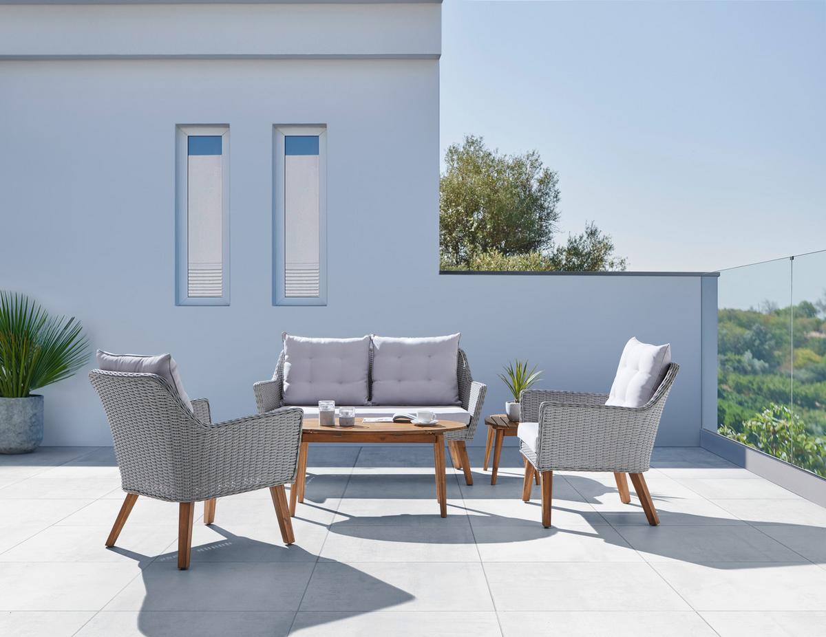 Loungegarnitur Brüssel in Naturfarben/Grau - Naturfarben/Grau, Modern, Holz/Kunststoff - Mömax