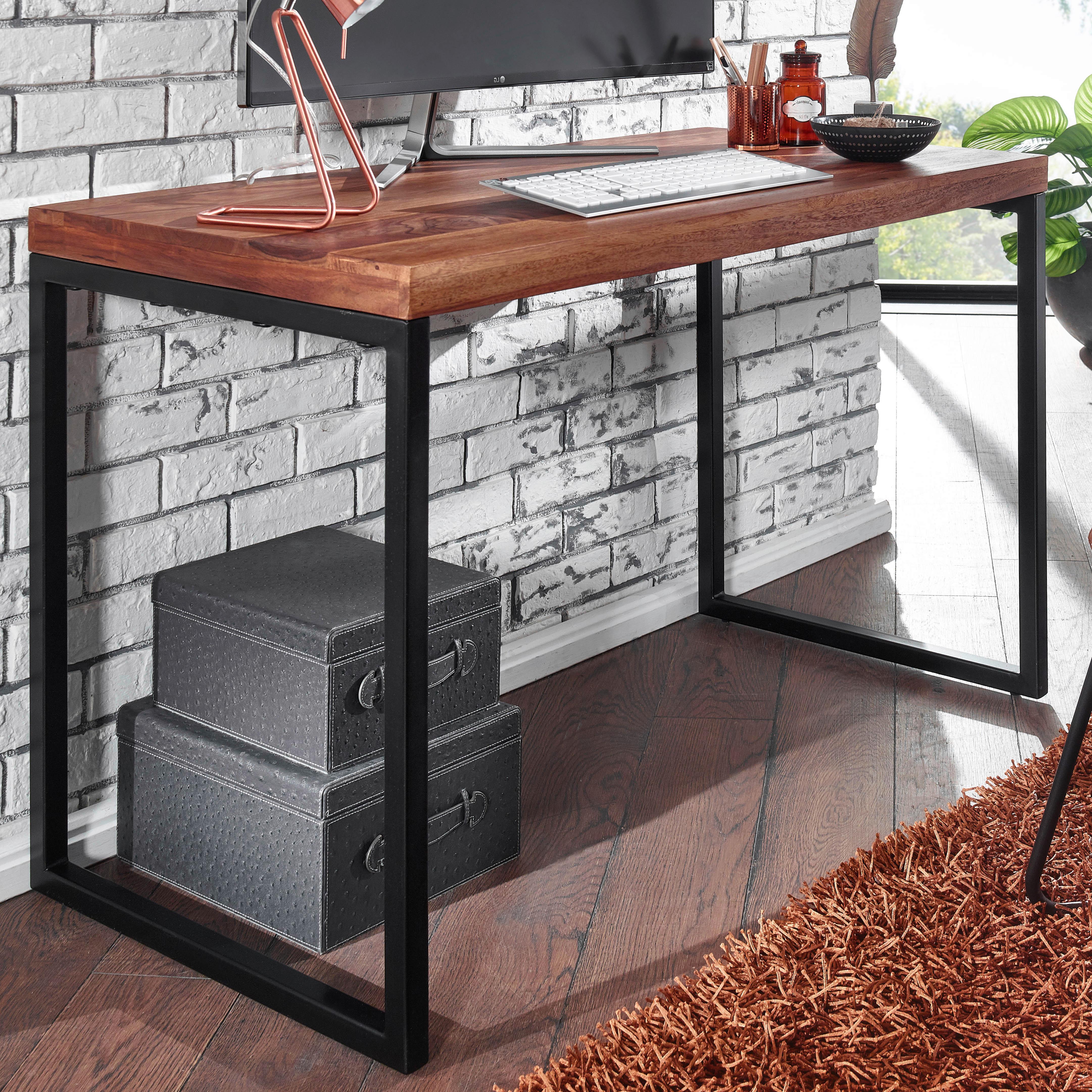 Schreibtisch massiv B: 59 cm H: 120 cm Wl6.518, Schwarz - Sheeshamfarben/Schwarz, MODERN, Holz/Metall (117/59/76,5cm) - MID.YOU