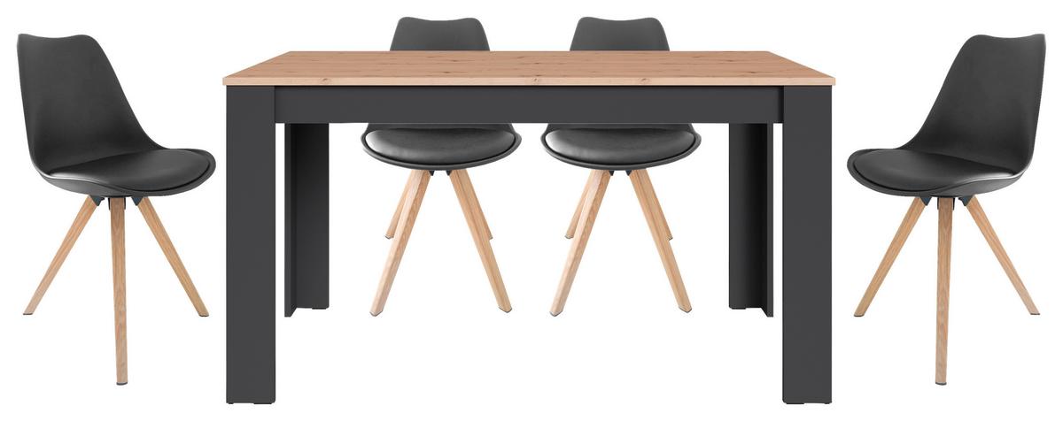 TISCHGRUPPE KIRA - Eichefarben/Anthrazit, MODERN, Holzwerkstoff/Kunststoff - MID.YOU