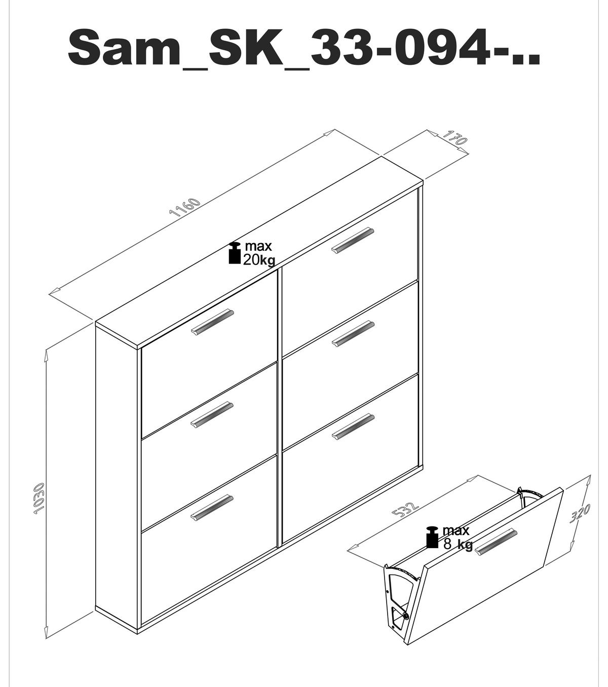 SZAFKA UCHYLNA NA BUTY SAM - czarny/kaszmir, Design, materiał drewnopochodny/tworzywo sztuczne (116/103/17cm) - Carryhome