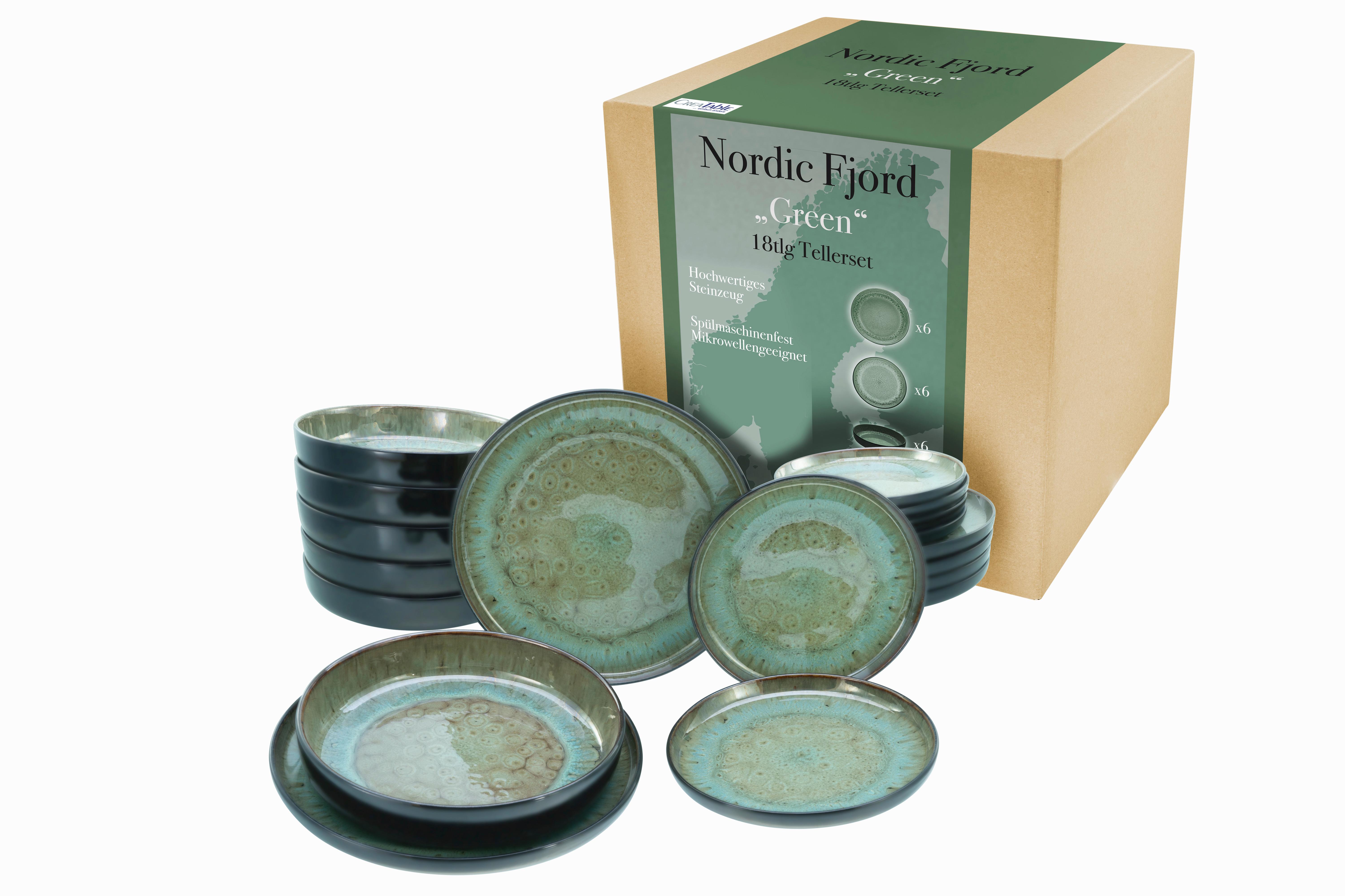 Tafelservice Nordic Fjord Grün, 18-teilig - Grün, Trend, Keramik - Creatable