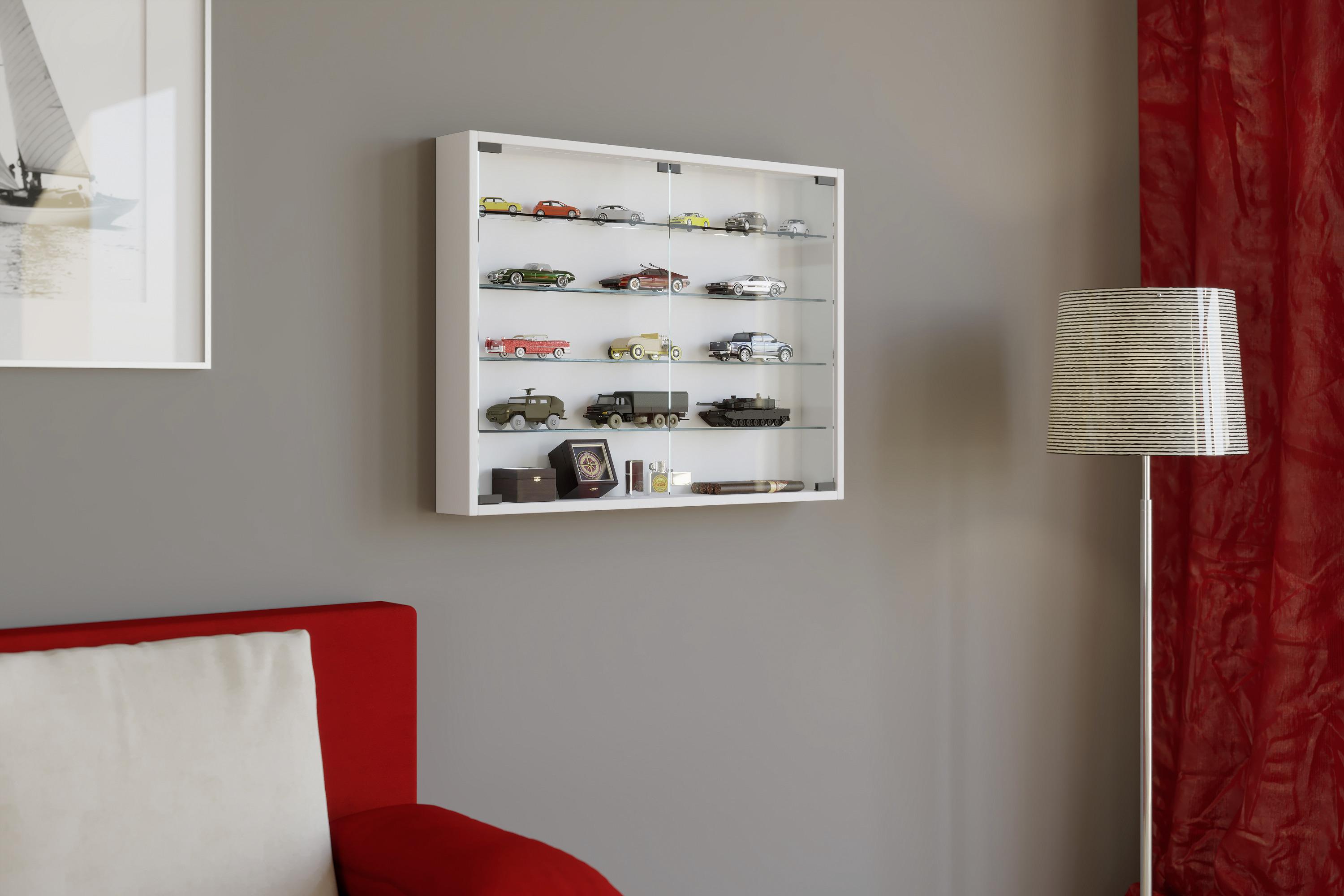 Hängevitrine in Weiß Mandosa L - Transparent/Schwarz, KONVENTIONELL, Glas/Holzwerkstoff (80/60/10cm) - MID.YOU