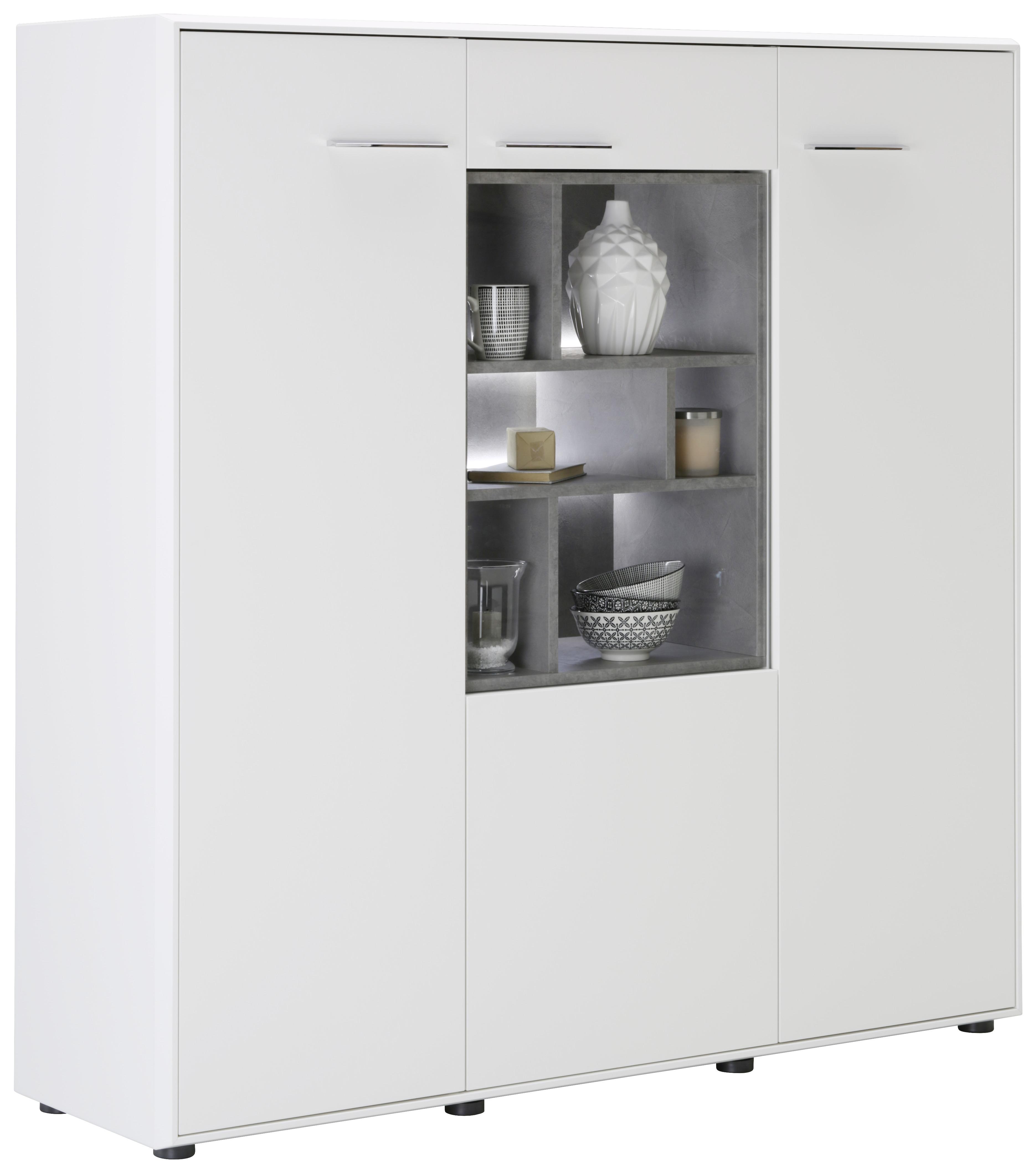Highboard in Weiß/Hellgrau - Edelstahlfarben/Hellgrau, MODERN, Holzwerkstoff/Kunststoff - Premium Living