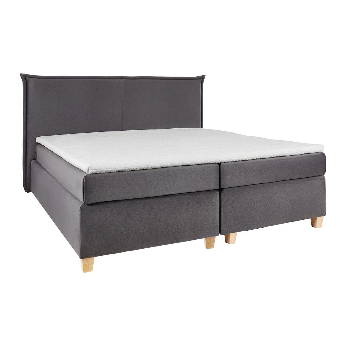 Boxbett Rina ca. 180x200 cm Grau mit Topper - Naturfarben/Grau, MODERN, Holz/Textil (180/200cm) - Bessagi Home