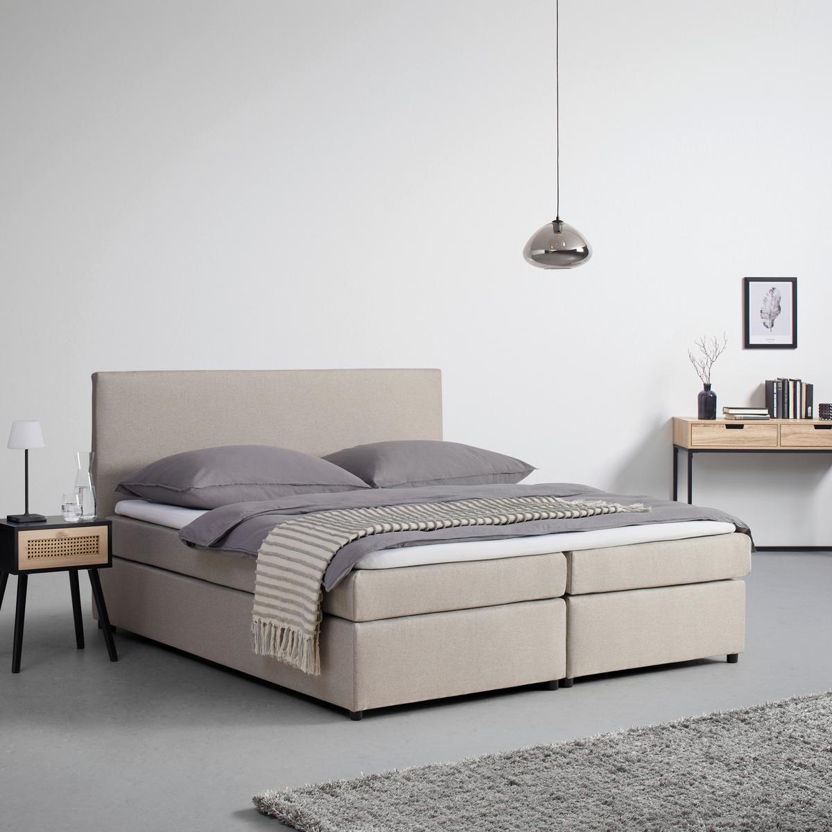 Boxbett Melina ca. 180x200cm Beige mit Topper - Beige/Schwarz, MODERN, Holz/Kunststoff (180/200cm) - Bessagi Home