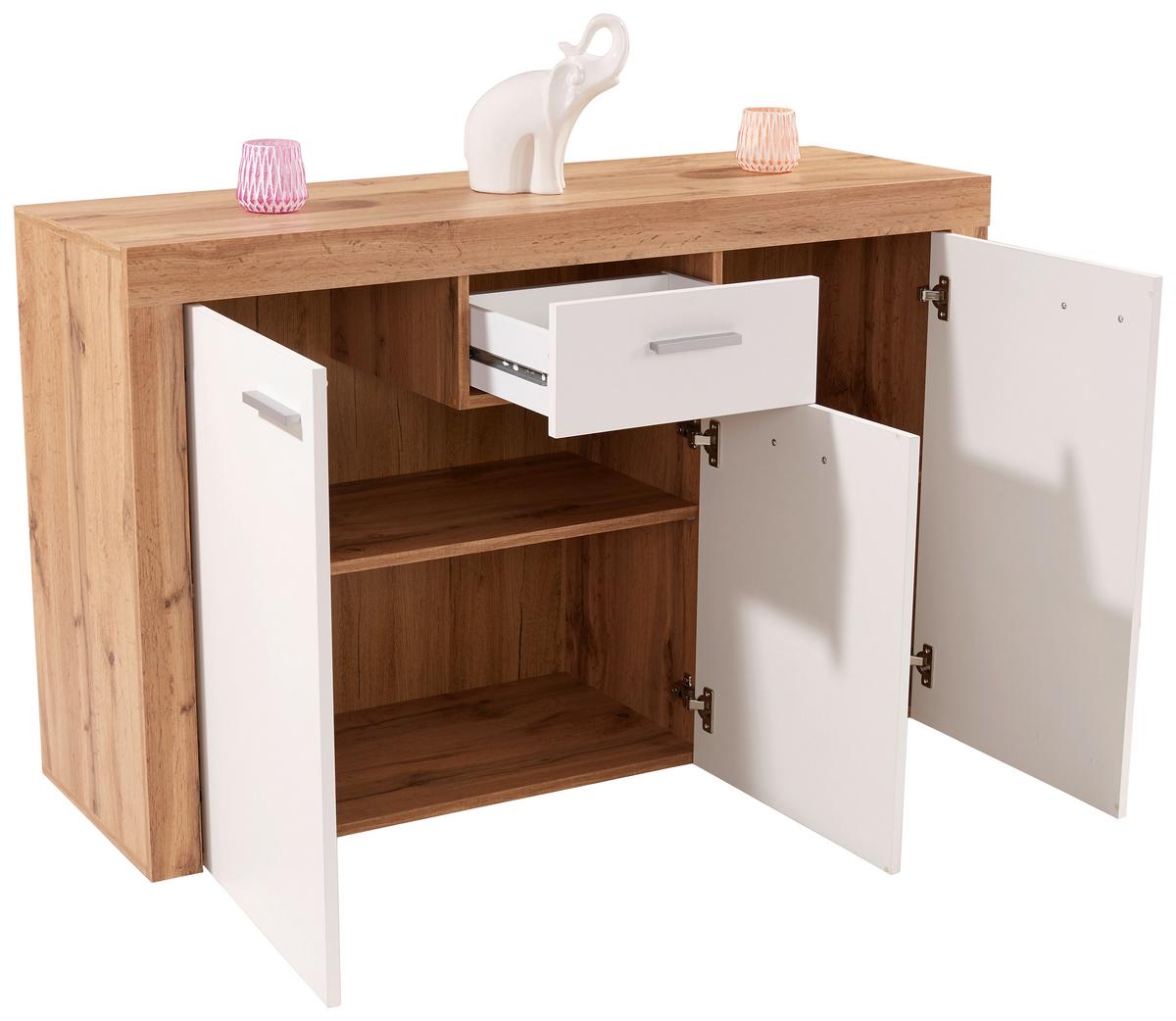 Comodă Focus - alb/culoare lemn stejar, Modern, material pe bază de lemn (133,9/79/39cm) - Modern Living