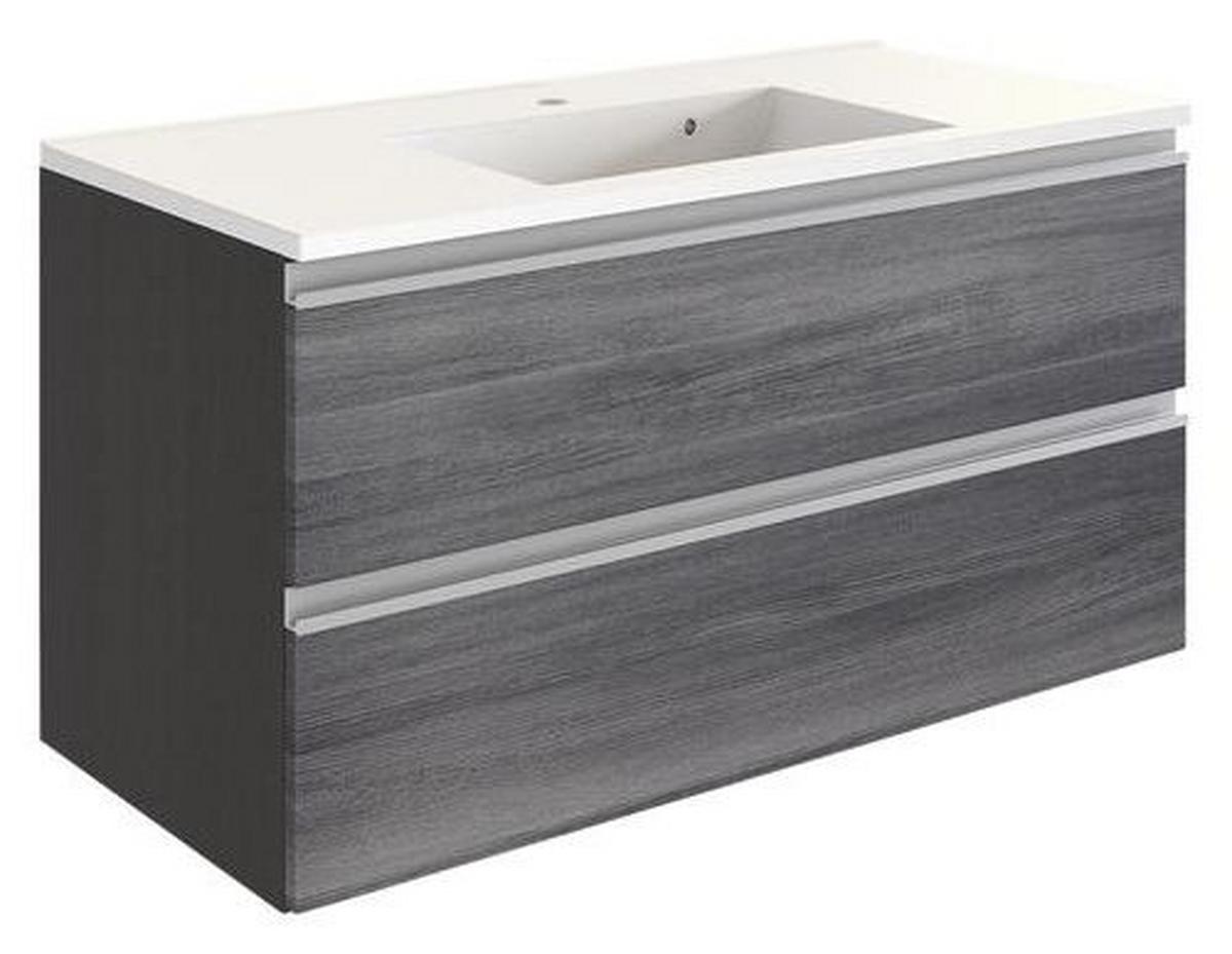 Waschtischkombi in Grau 'Arezzo' - Weiß/Silbereichenfarben, Basics, Holzwerkstoff/Stein (100cm) - Held