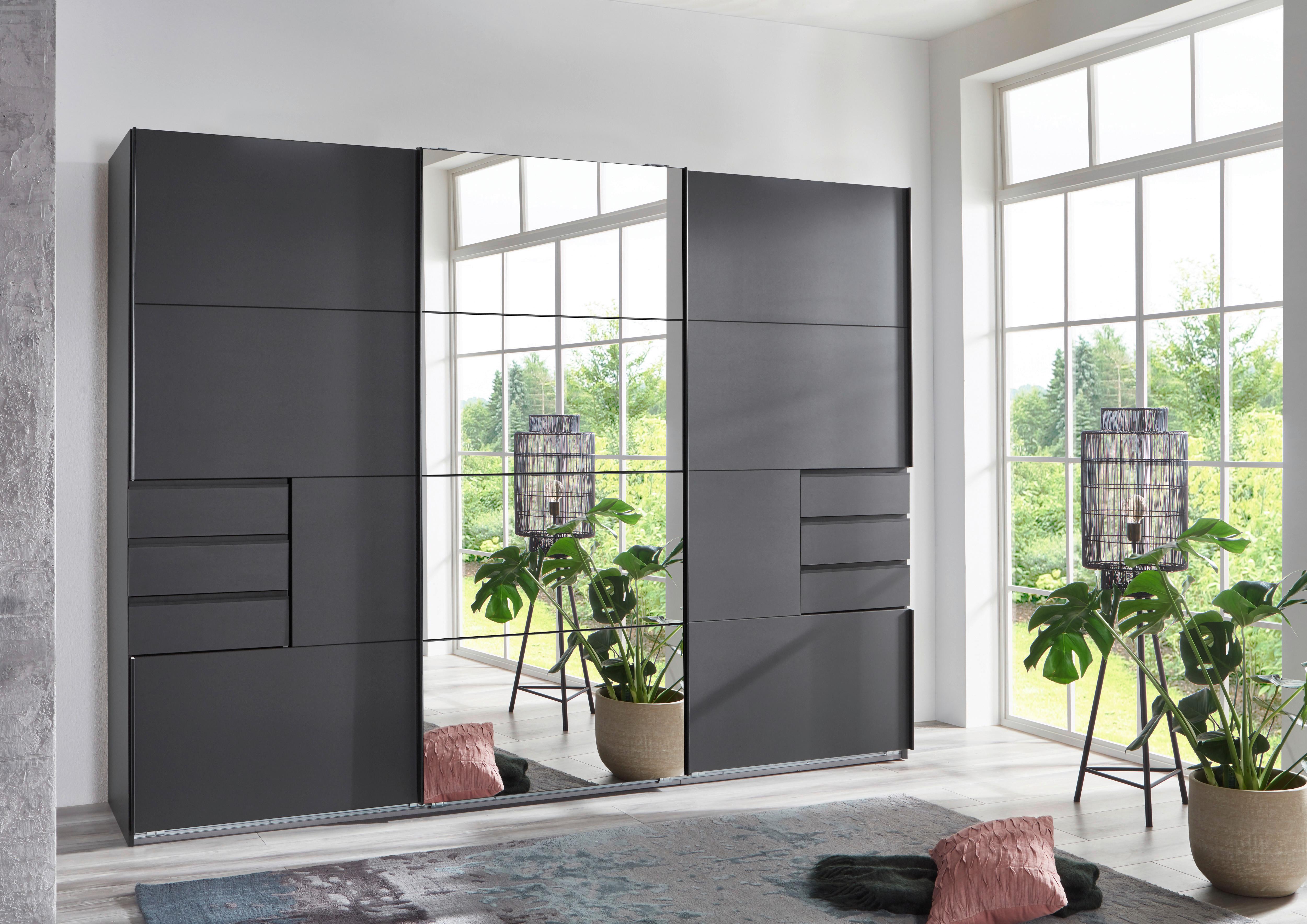 Schwebetürenschrank Saigon ca. 270x210 cm Anthrazit - Klar/Anthrazit, KONVENTIONELL, Glas/Holzwerkstoff (270/210/64cm) - MID.YOU