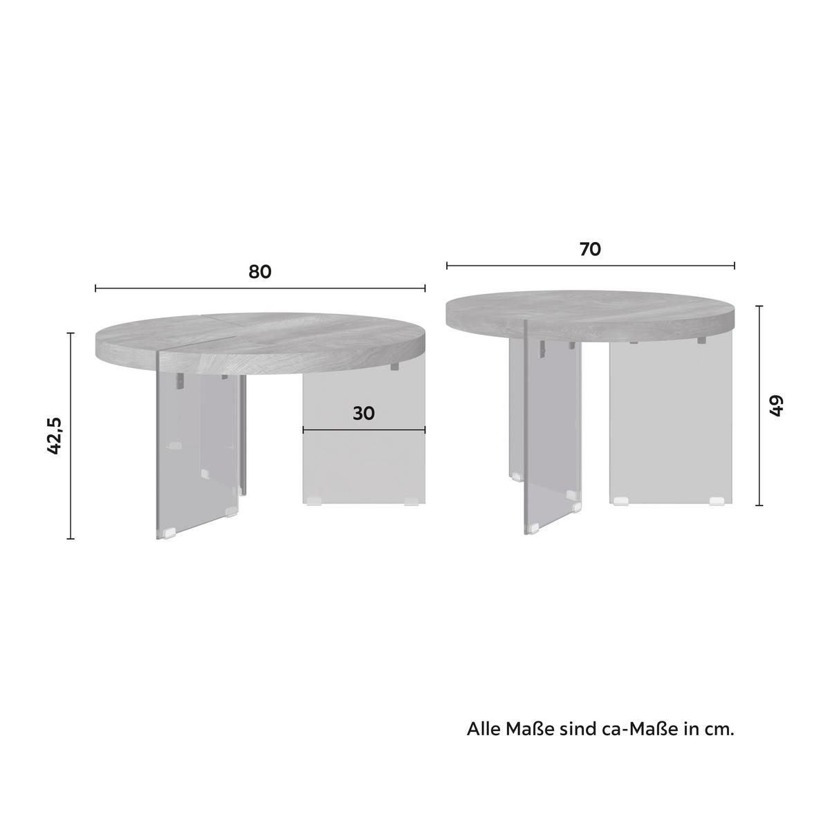 Couchtisch Moreno Grau MDF 2-er Set - Dunkelgrau/Grau, MODERN, Glas/Holzwerkstoff (80/42,5cm) - Bessagi Home