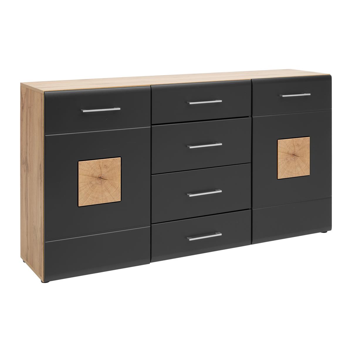 Sideboard Sonate Schwarz/Eichefarben - Chromfarben/Eichefarben, KONVENTIONELL, Holzwerkstoff/Metall (170/92/40cm) - Mömax