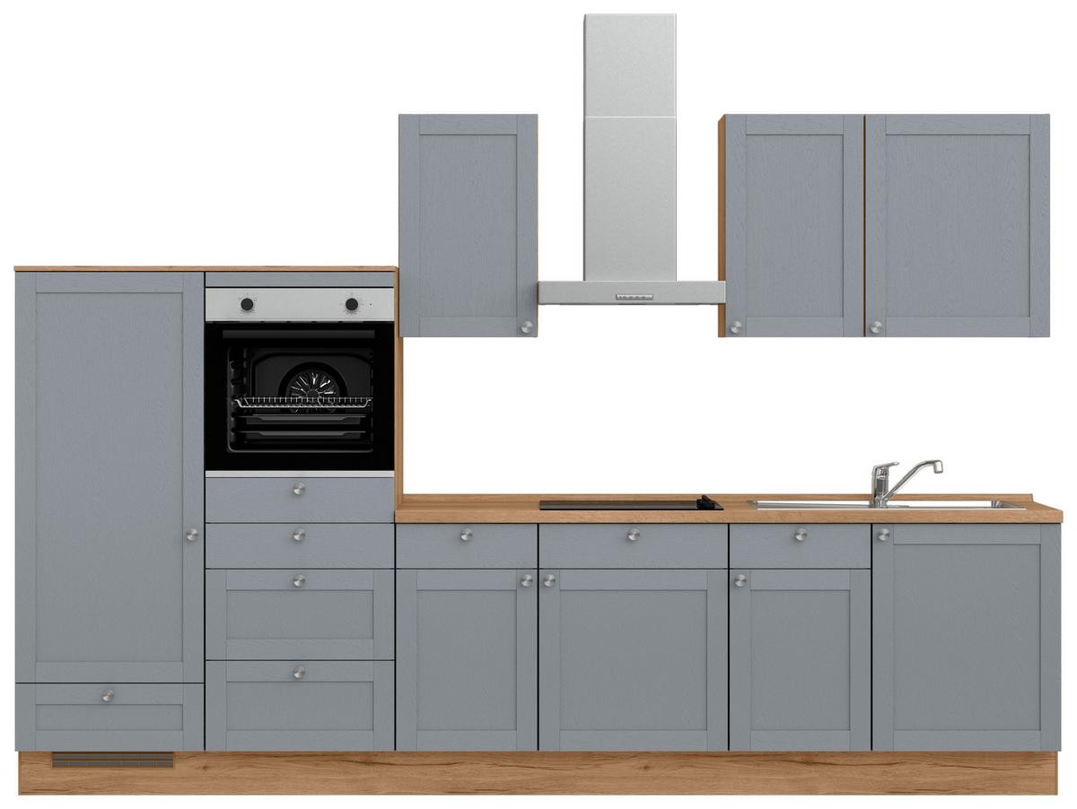 Küchenleerblock Frame Low o. Geräte Blaugrau - Edelstahlfarben/Eichefarben, MODERN, Holzwerkstoff/Metall (330cm) - Nobilia