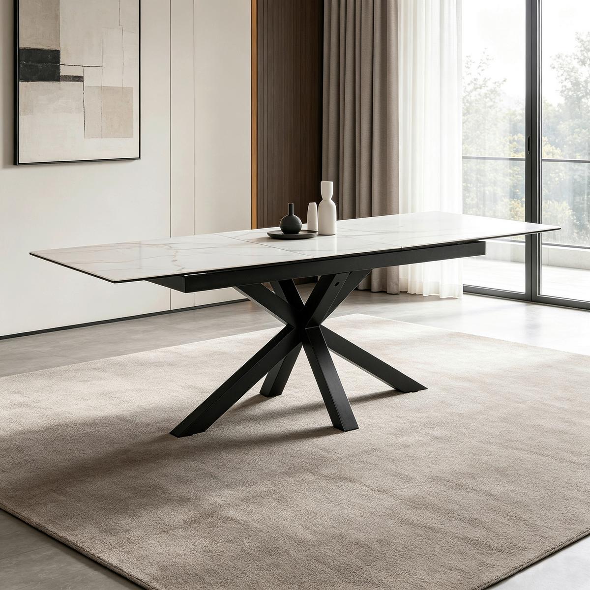 Raztegljiva Miza Lotus, Bela, 168-210x90 - črna/bela, Moderno, kovina/steklo (168-210/90/76cm) - MID.YOU