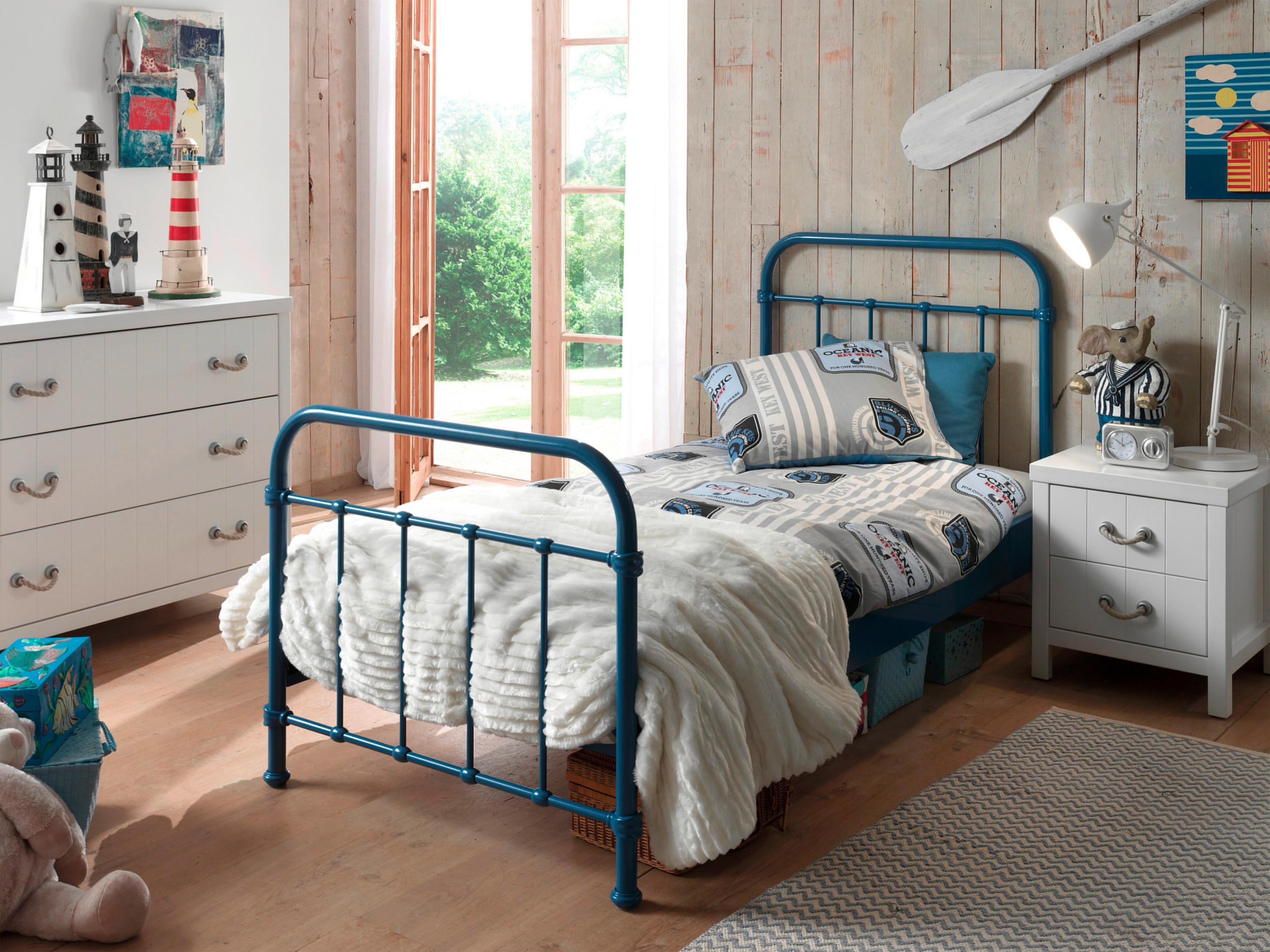 Kinder-/Juniorbett New York ca. 90x200 cm Blau - Blau, ROMANTIK / LANDHAUS, Holzwerkstoff/Metall (90/200cm) - Vipack