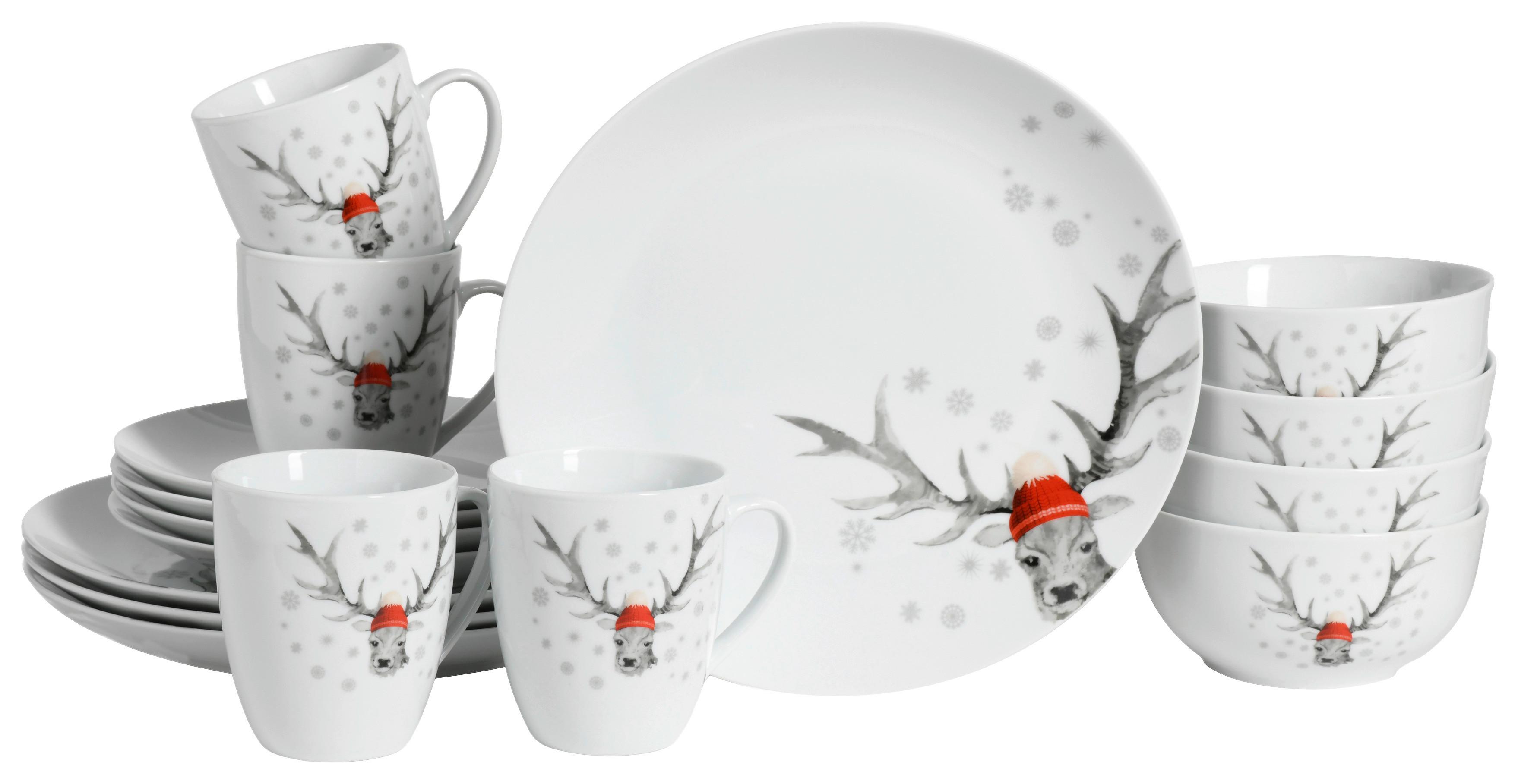 Kombinirani Servis Christmas Reindeer, 16-Delni - bela, Basics, keramika - Creatable
