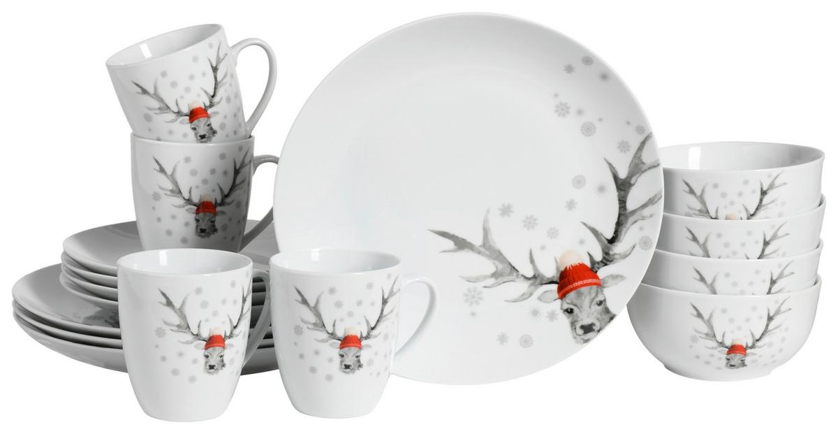 Kombinirani Servis Christmas Reindeer, 16-Delni - bela, Basics, keramika - Creatable