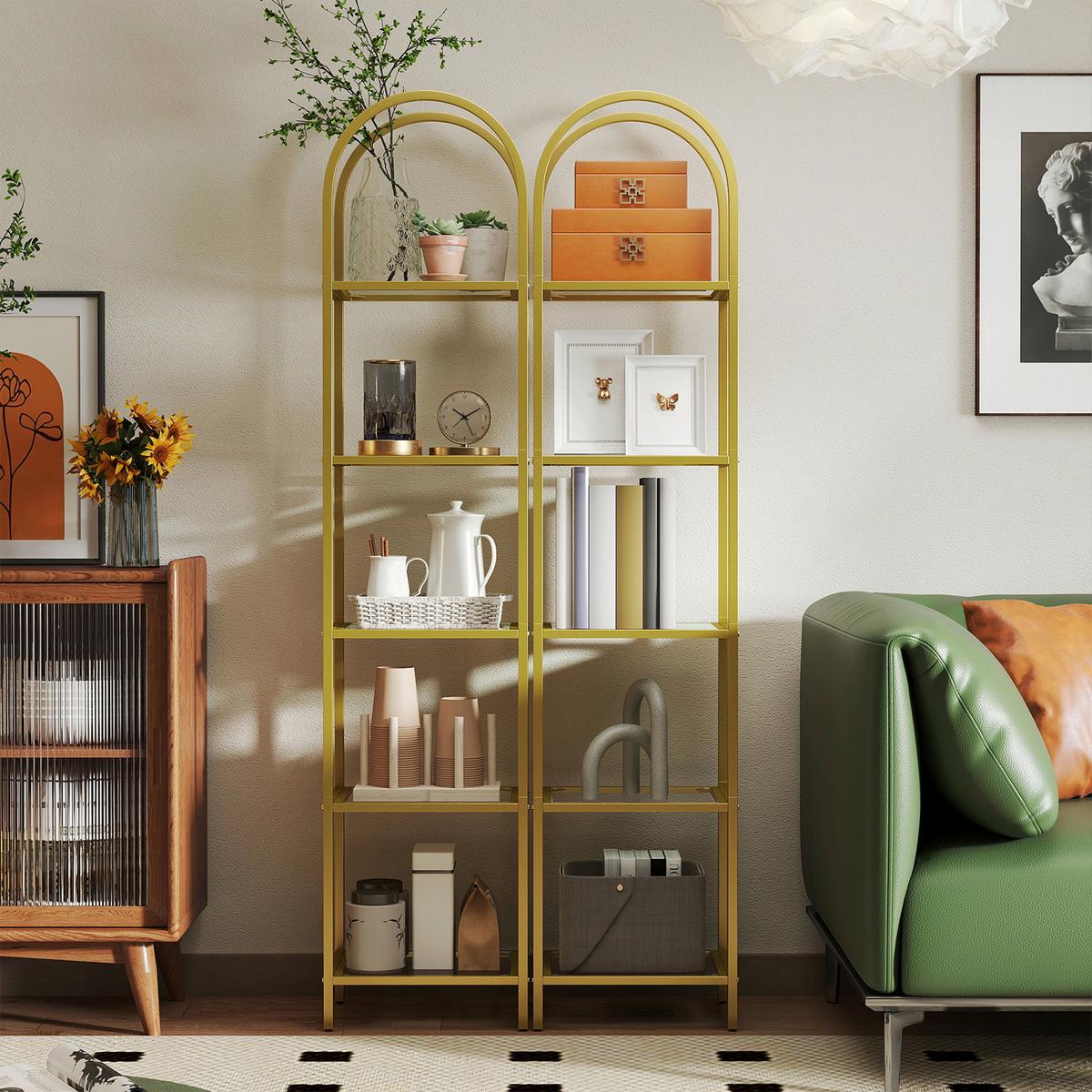 REGAL BOOKCASE - Goldfarben, MODERN, Glas/Metall (40/183,5/30,2cm) - MID.YOU