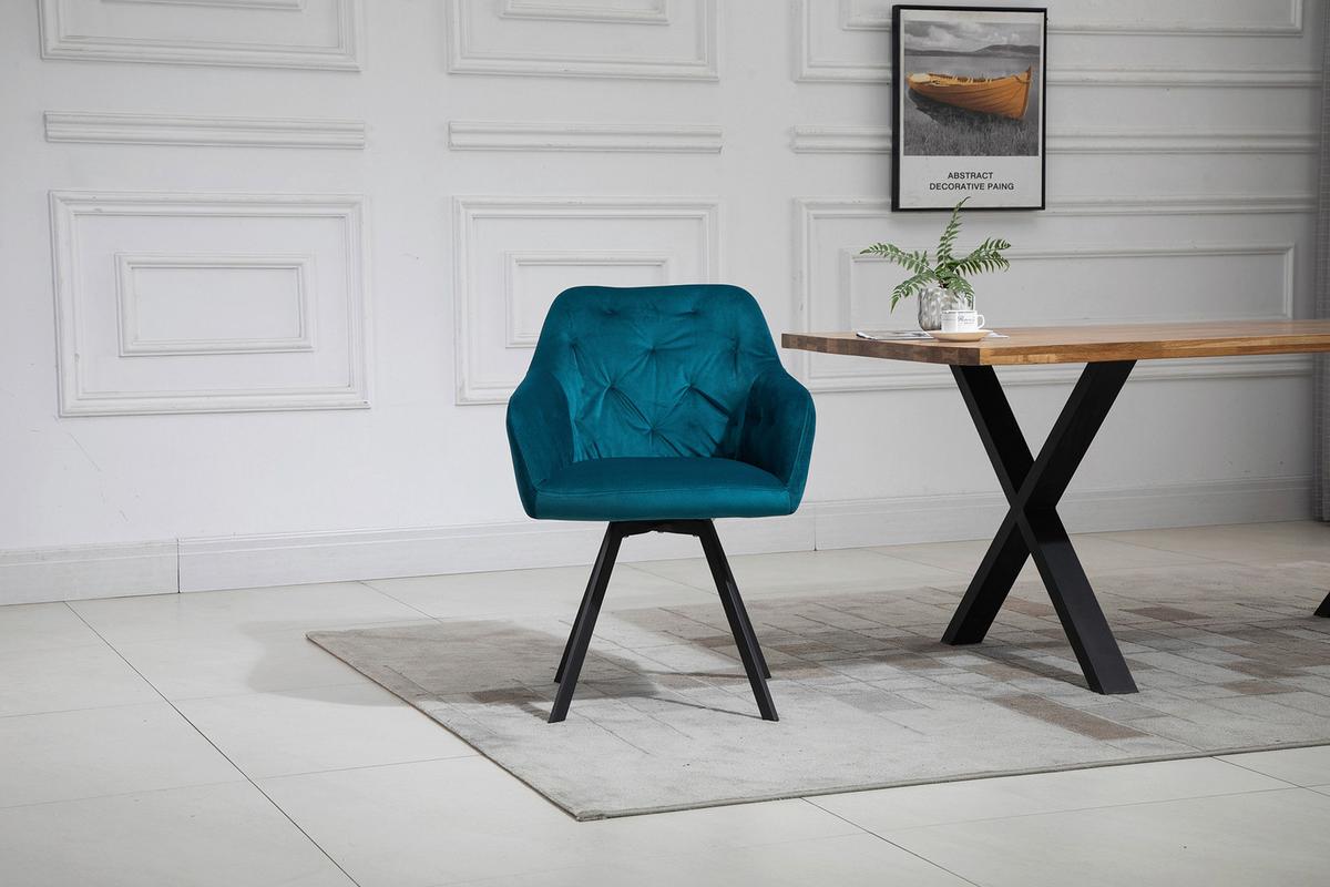 Naslanjač Samt, Turkizna, Vrtljiv - turkizna/črna, Moderno, kovina/tekstil (61/85/62cm) - Livetastic