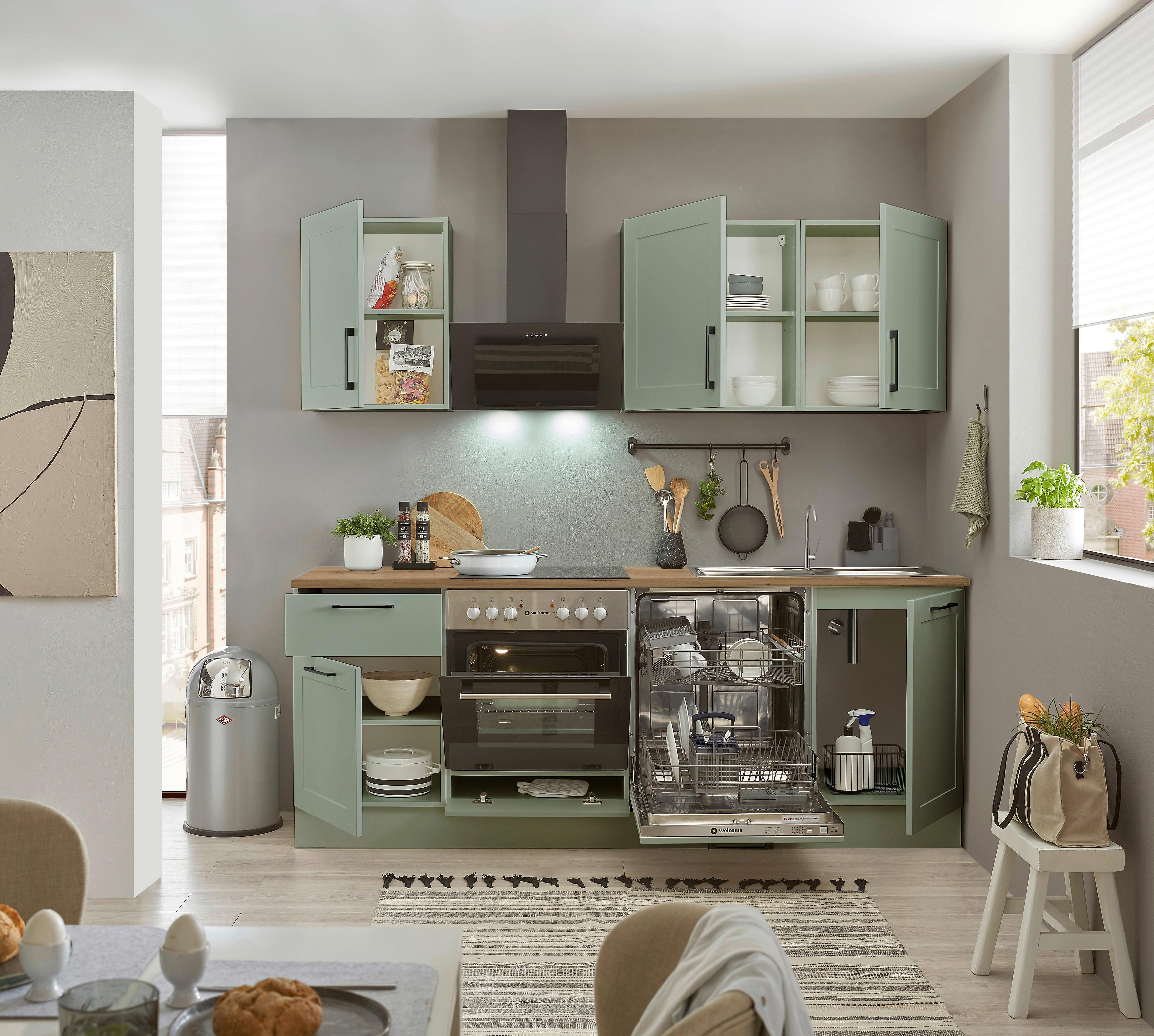 Konyhablokk Gépek Nélkül Marseille Z 220 Green2 - fekete/Artisan tölgy, Design, faalapú anyag/fém (220cm) - MID.YOU